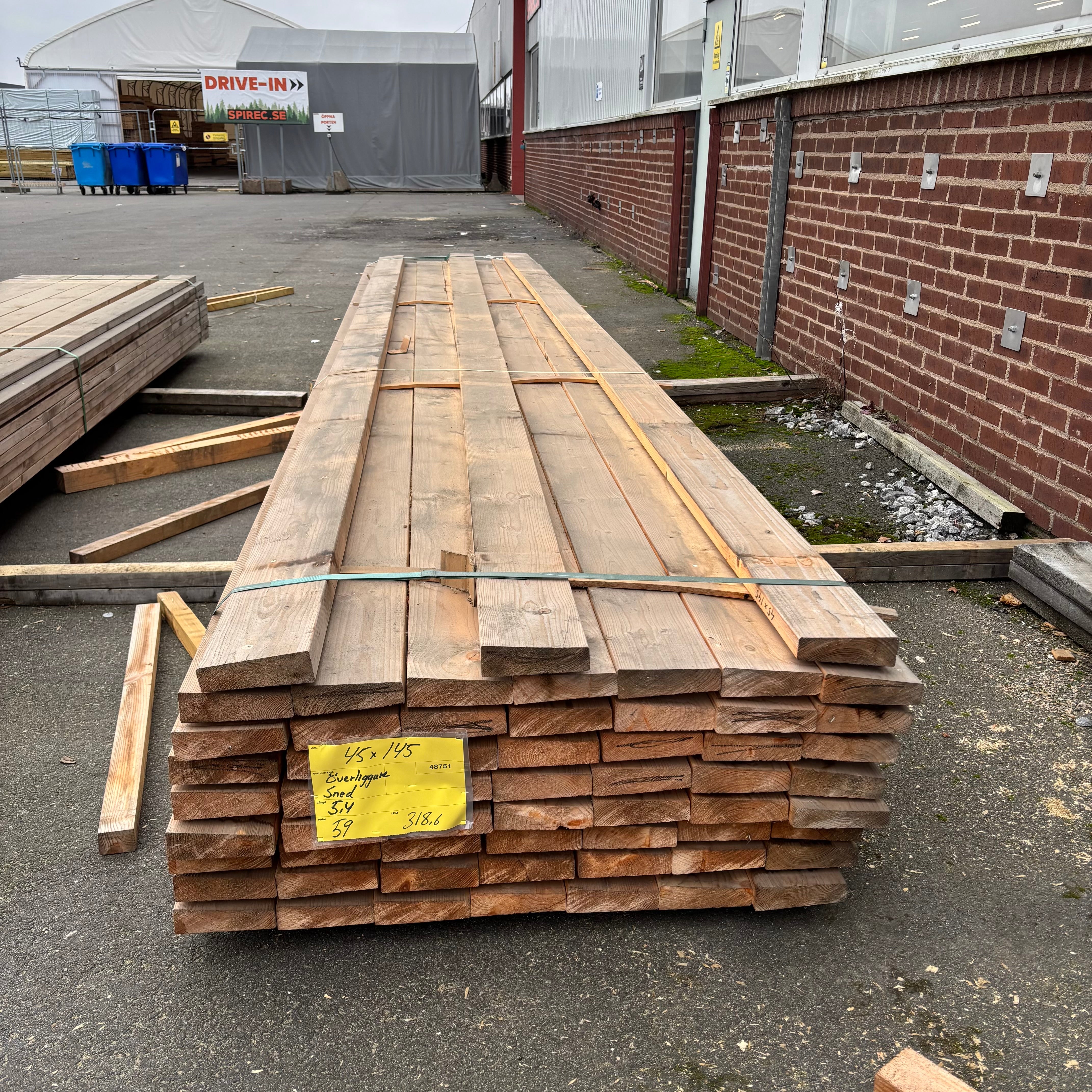 Paket Reglar 45x145mm – 59 st (5,40 m, Hyvlade, Fallande tjocklek)