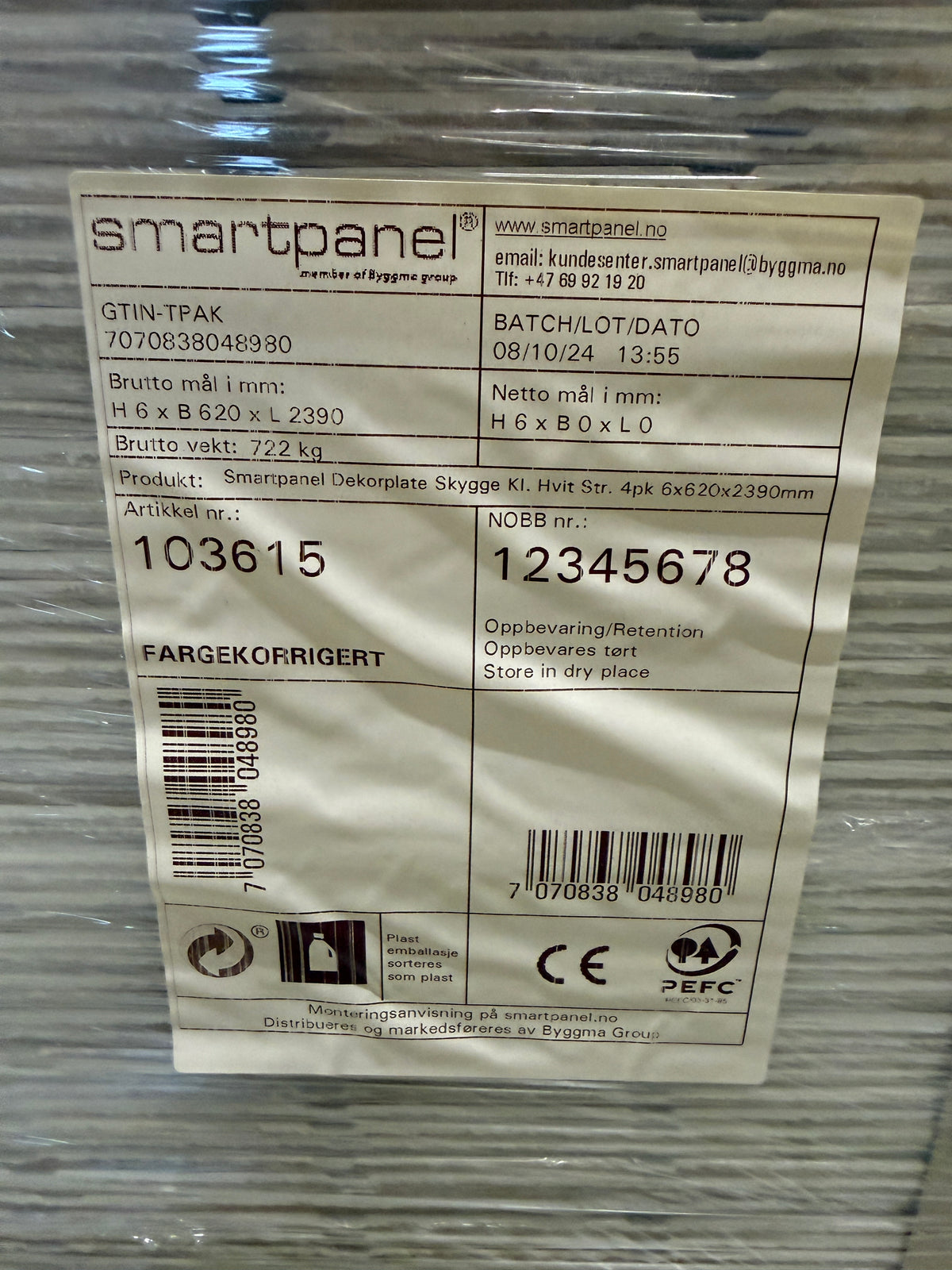 Parti Smartpanel Dekorplate Skygge Vit – 100st skivor, 148,18 m²