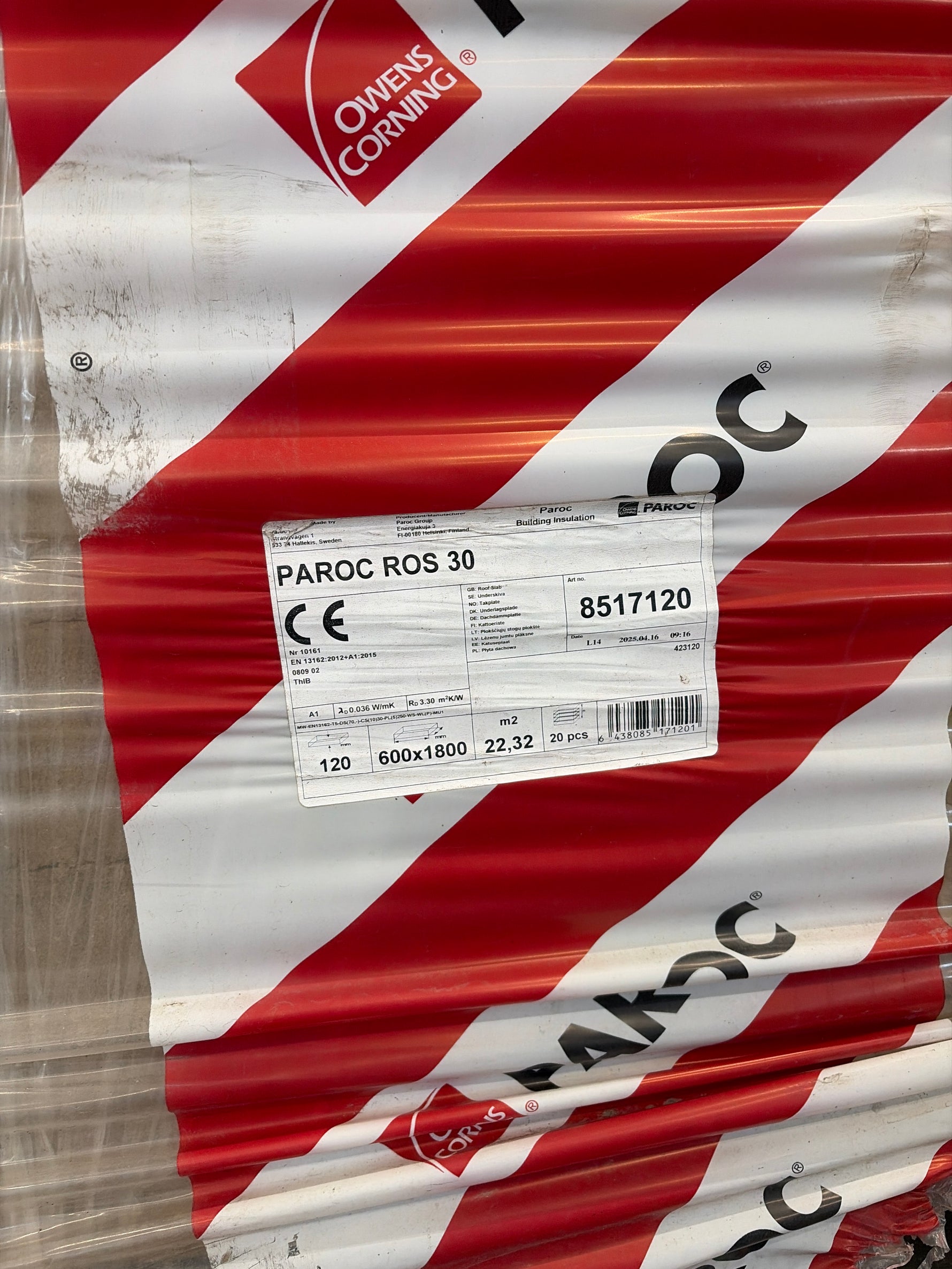Pall PAROC ROS 30 – 20 st, ca 22,32 kvm