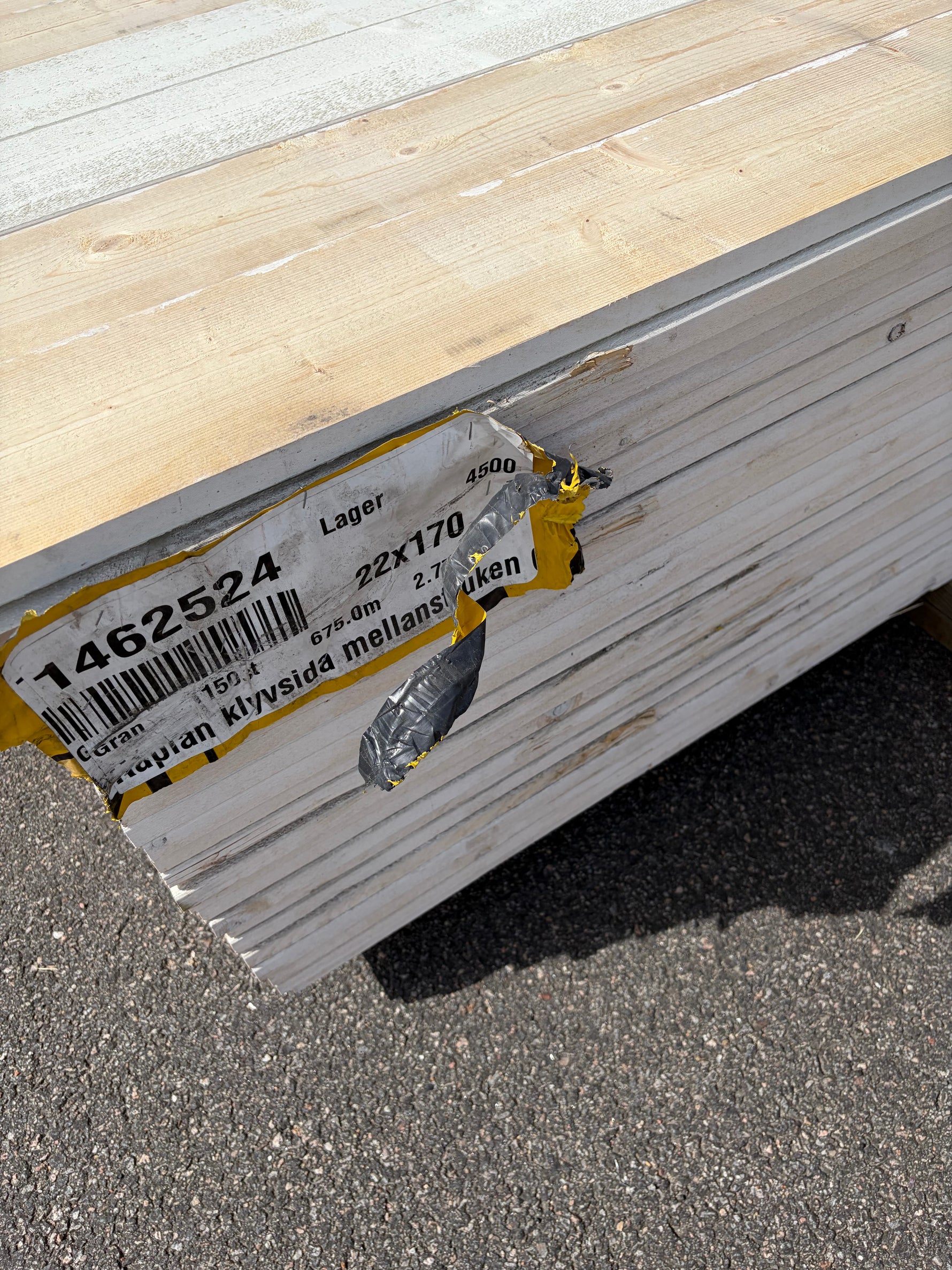 Paket Finsågade Brädor 22x170mm, 150st 4.50m Mellanstruken