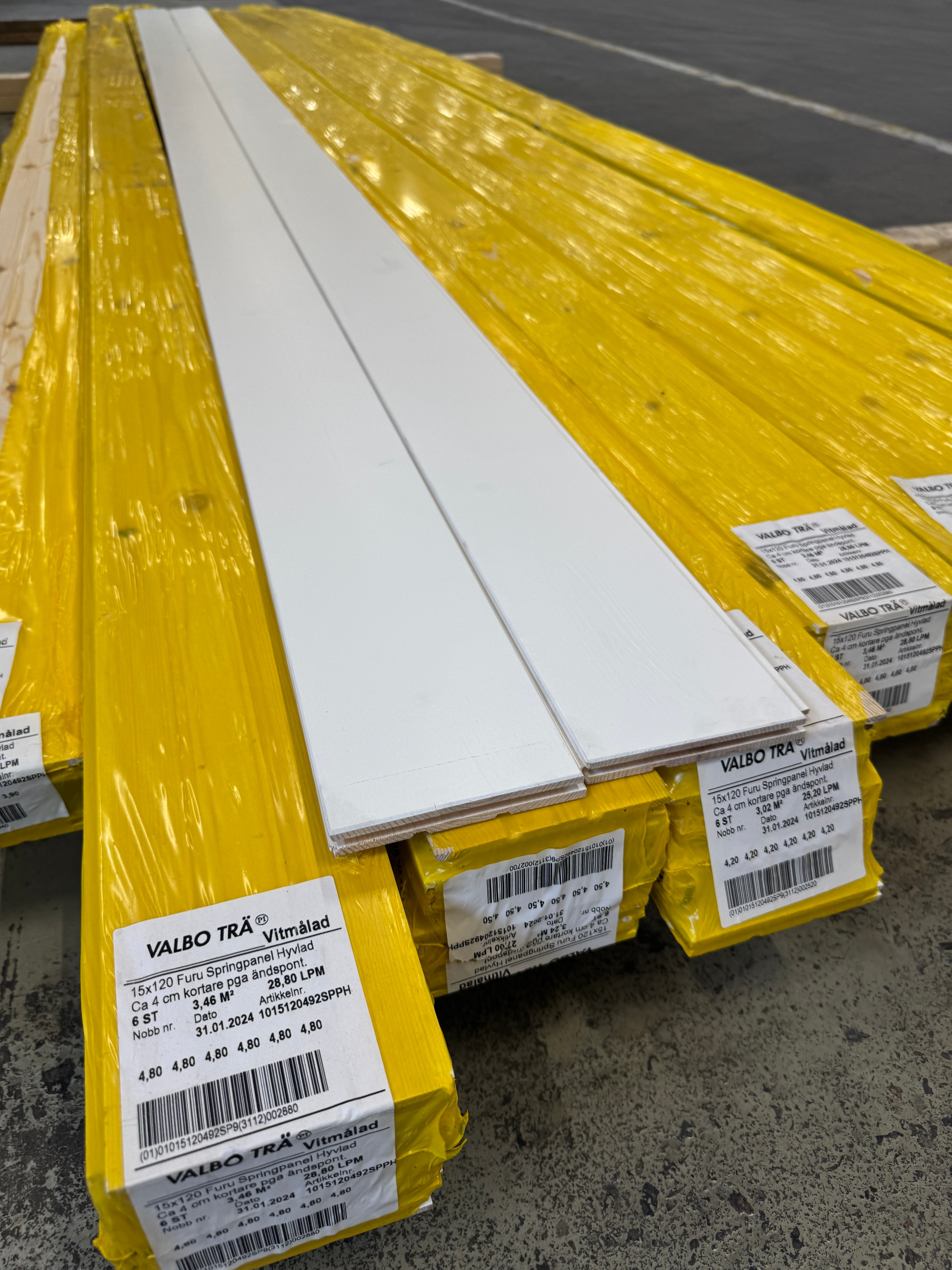 Paket Innerpanel 15x120mm – 8 pkt (3,90–4,76 m, furu, vitmålad)