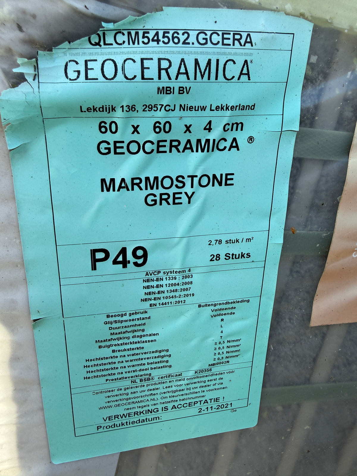 Pall GeoCeramica Marmorsten Grå 600×600×40 mm – 28 st, 10,08 m²
