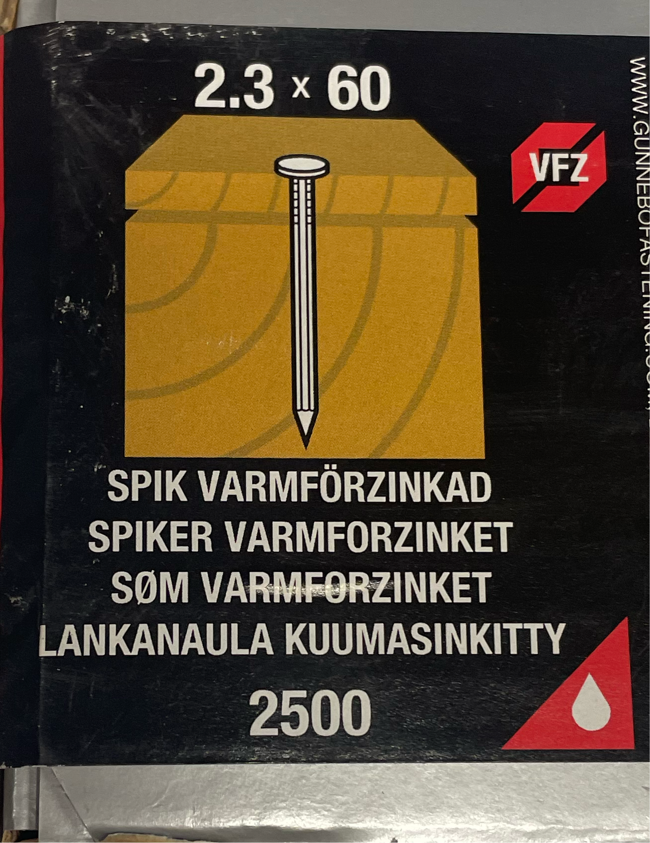 Trådspik varmförzinkad 2,3x60 2500st