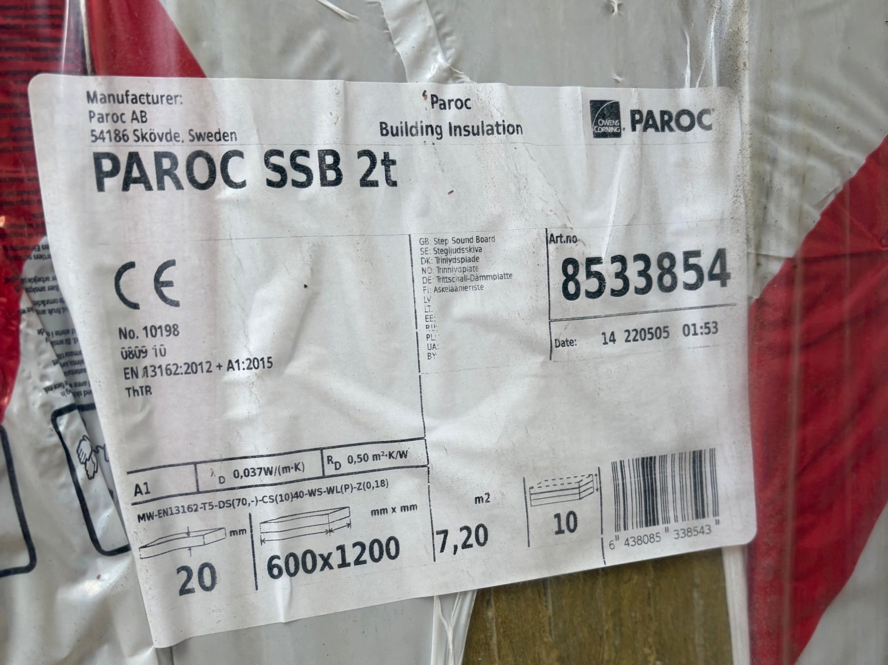 Pall Paroc Isoleringsskivor 20mm, 600x1200mm - 13 balar