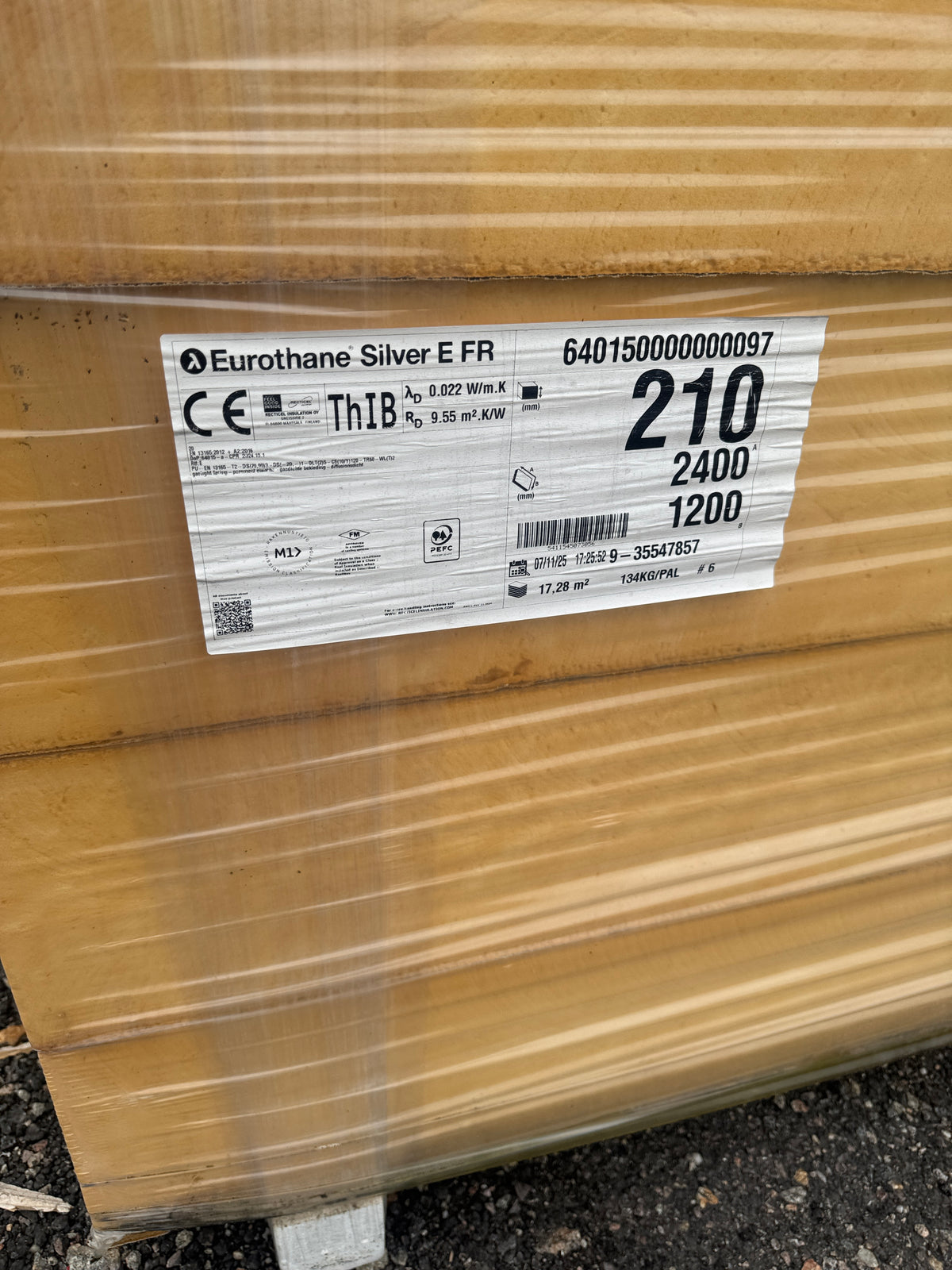 2 Pall PIR-isolering 210x1200x2400mm – 14st – ca 40,3m²