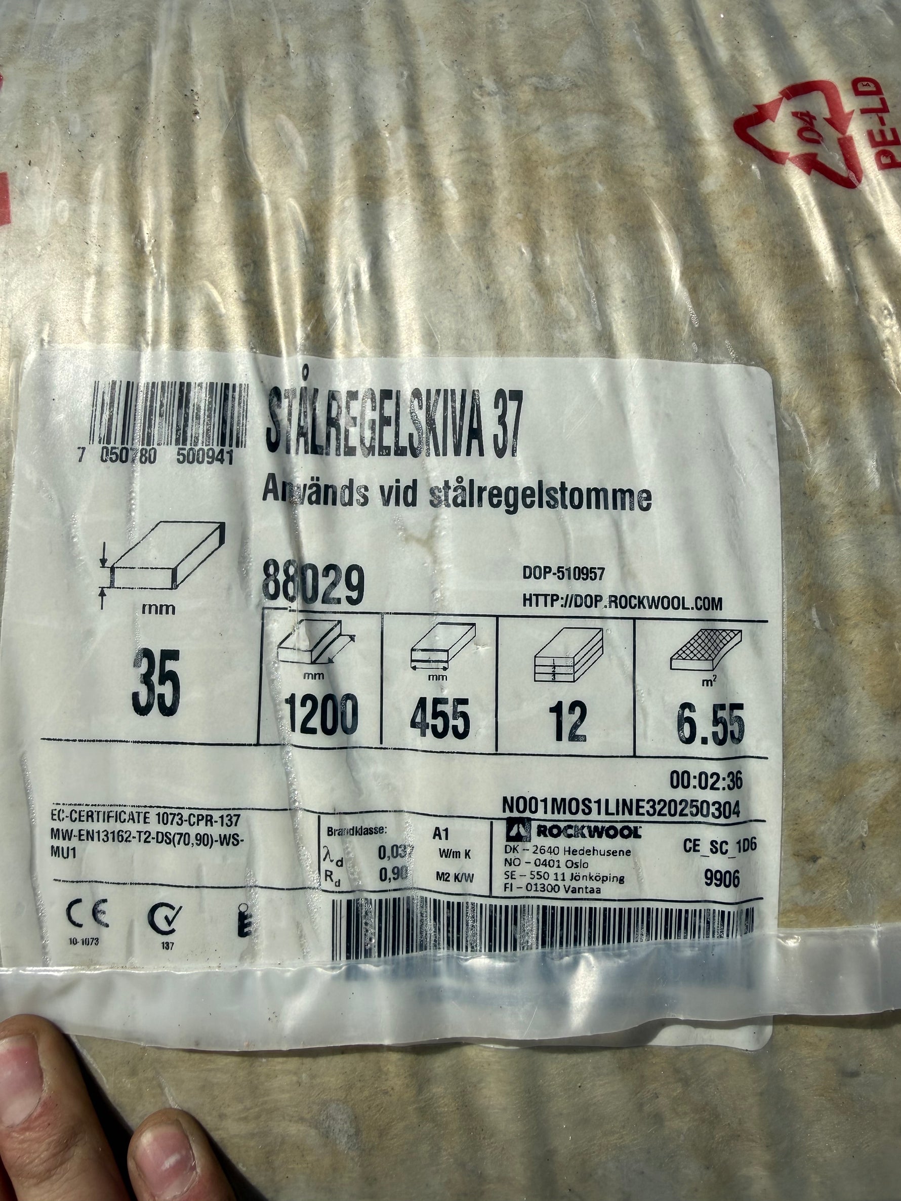 Parti Stålregelskiva 37 Rockwool 35mm 412kvm