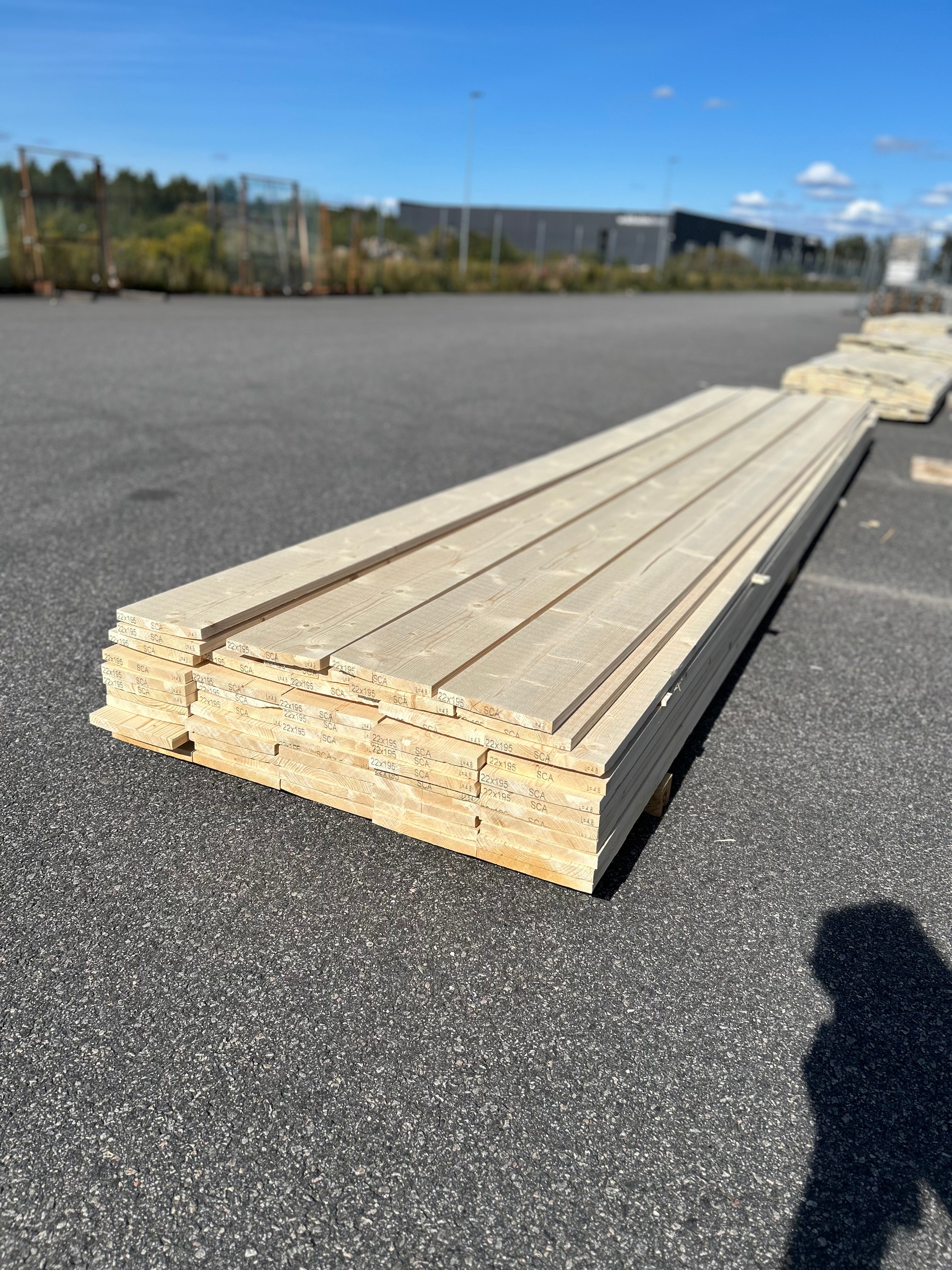 Paket Hyvlad Panel 22x195mm 53st 4.80–5.40m – Andra sortering