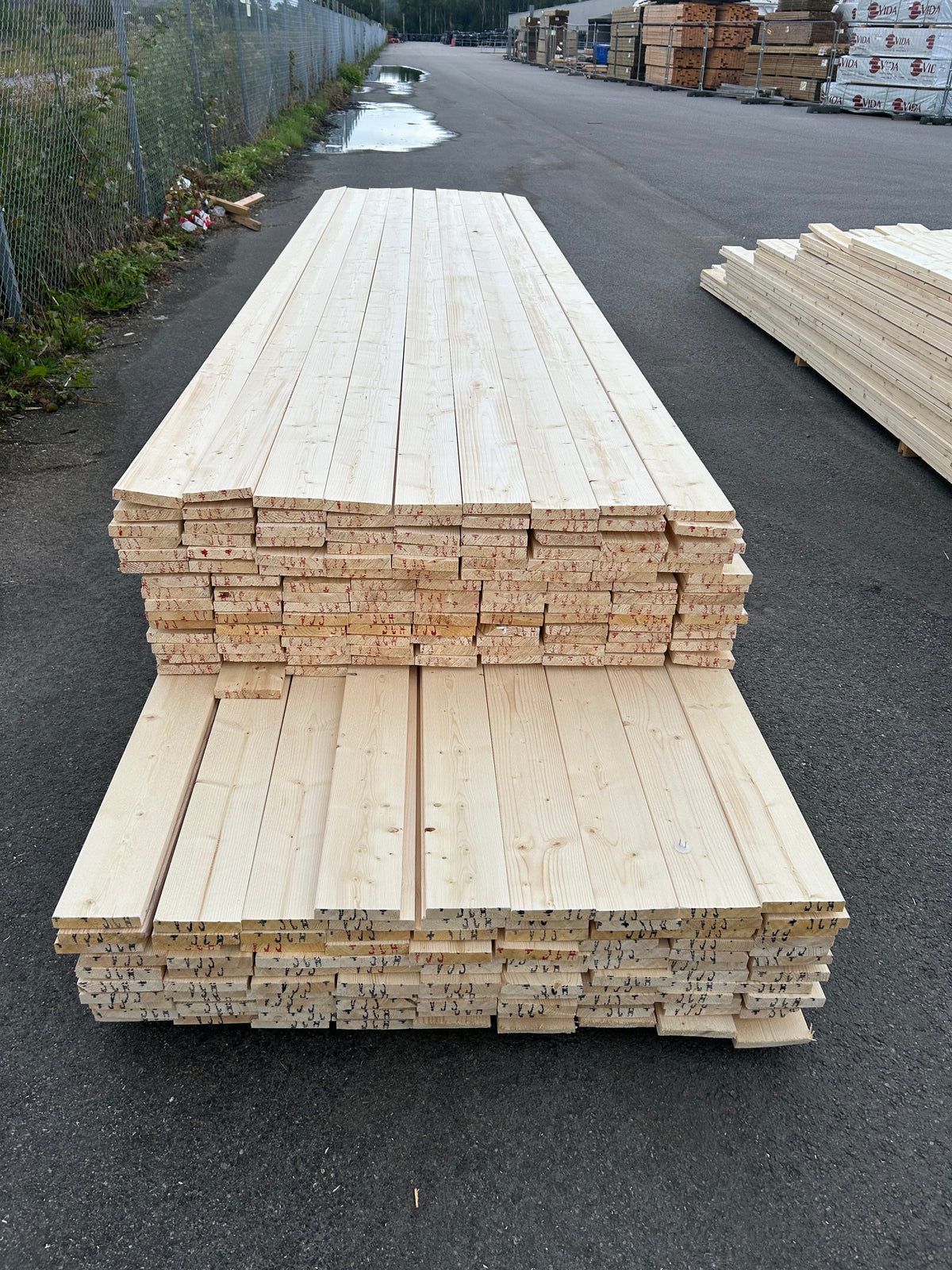Paket Finsågade Brädor 22x120 mm – 4,20–4,80 m (Andra sortering)