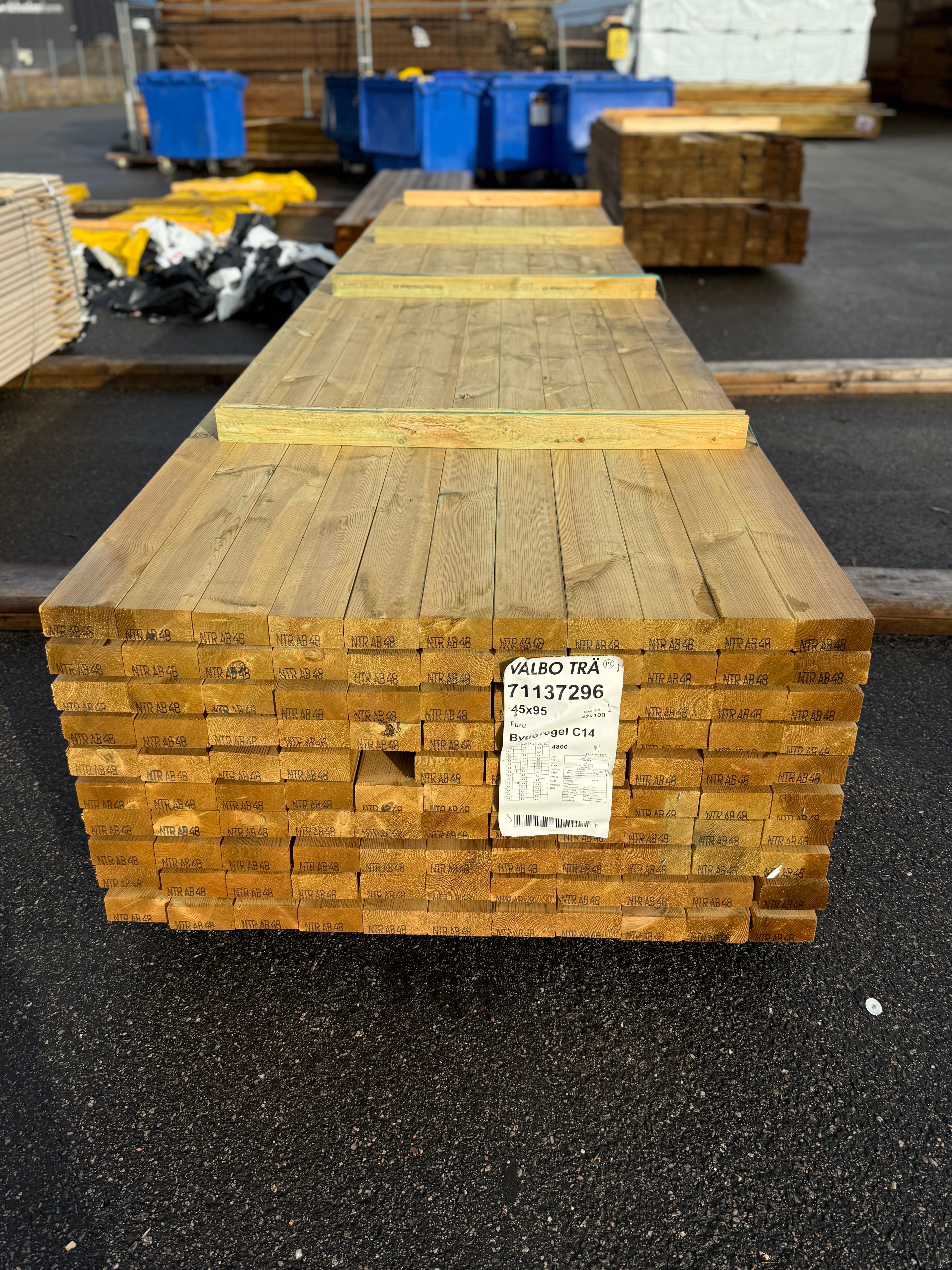 Paket Tryckimpregnerade Reglar 45x95mm – 110 st (4,80 m, Furu C14)