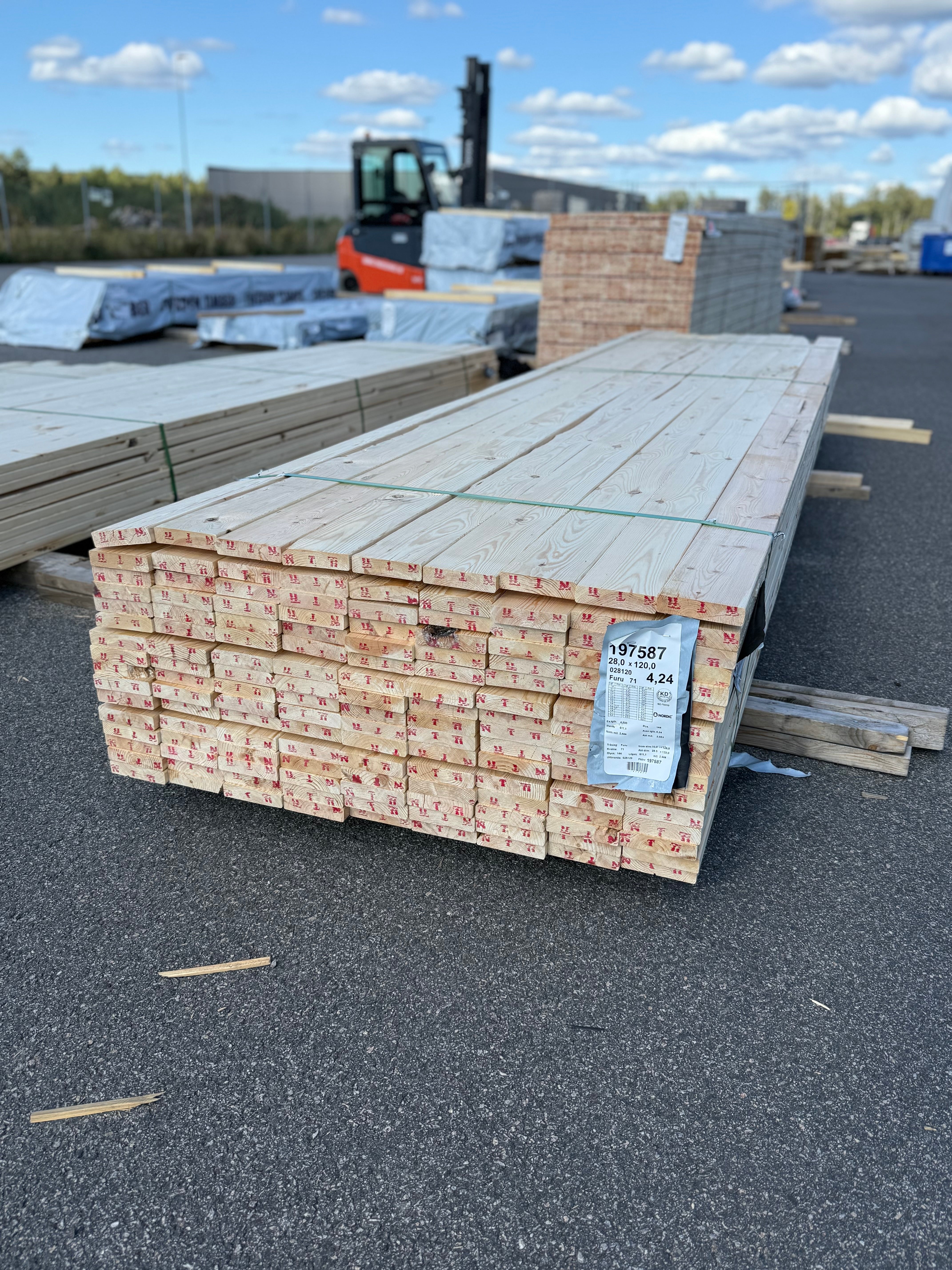 Paket Hyvlad 28x120mm 144st 4.50m – Andra sortering