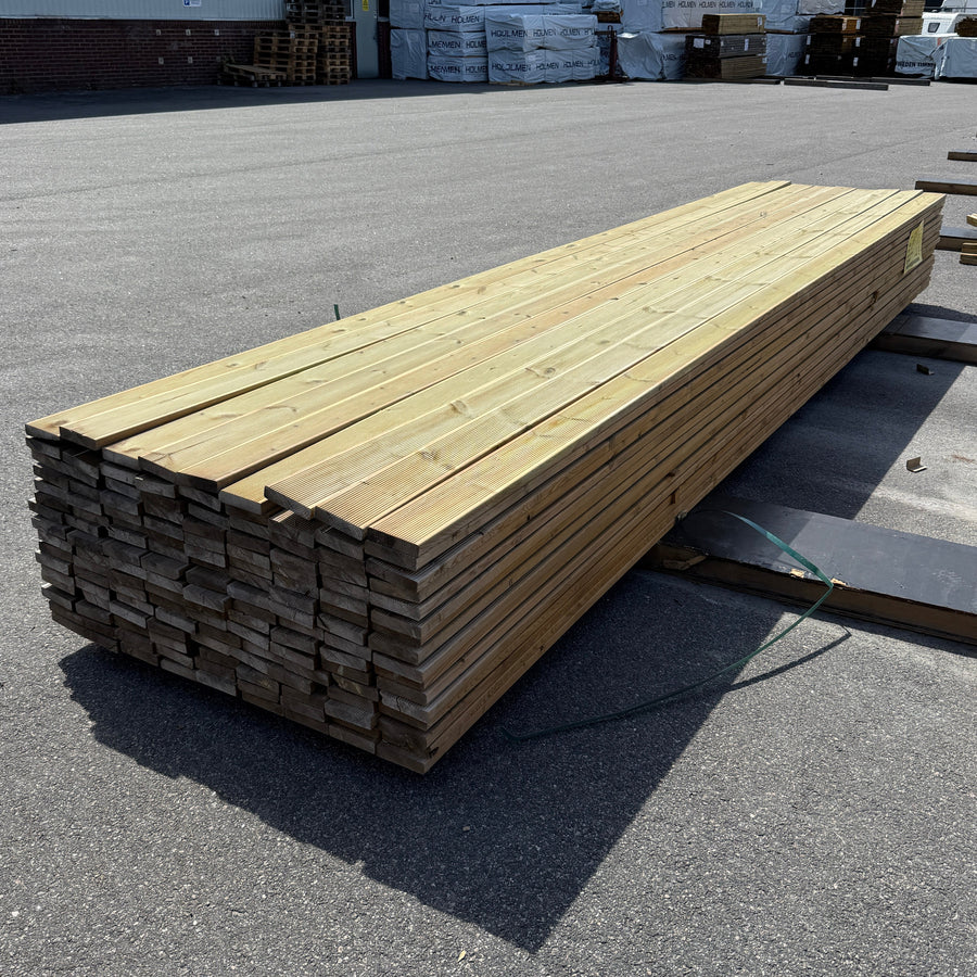 Paket Tryckimpregnerad Rillad Trall 28x120mm, 144st 5.10m- Väderbitet