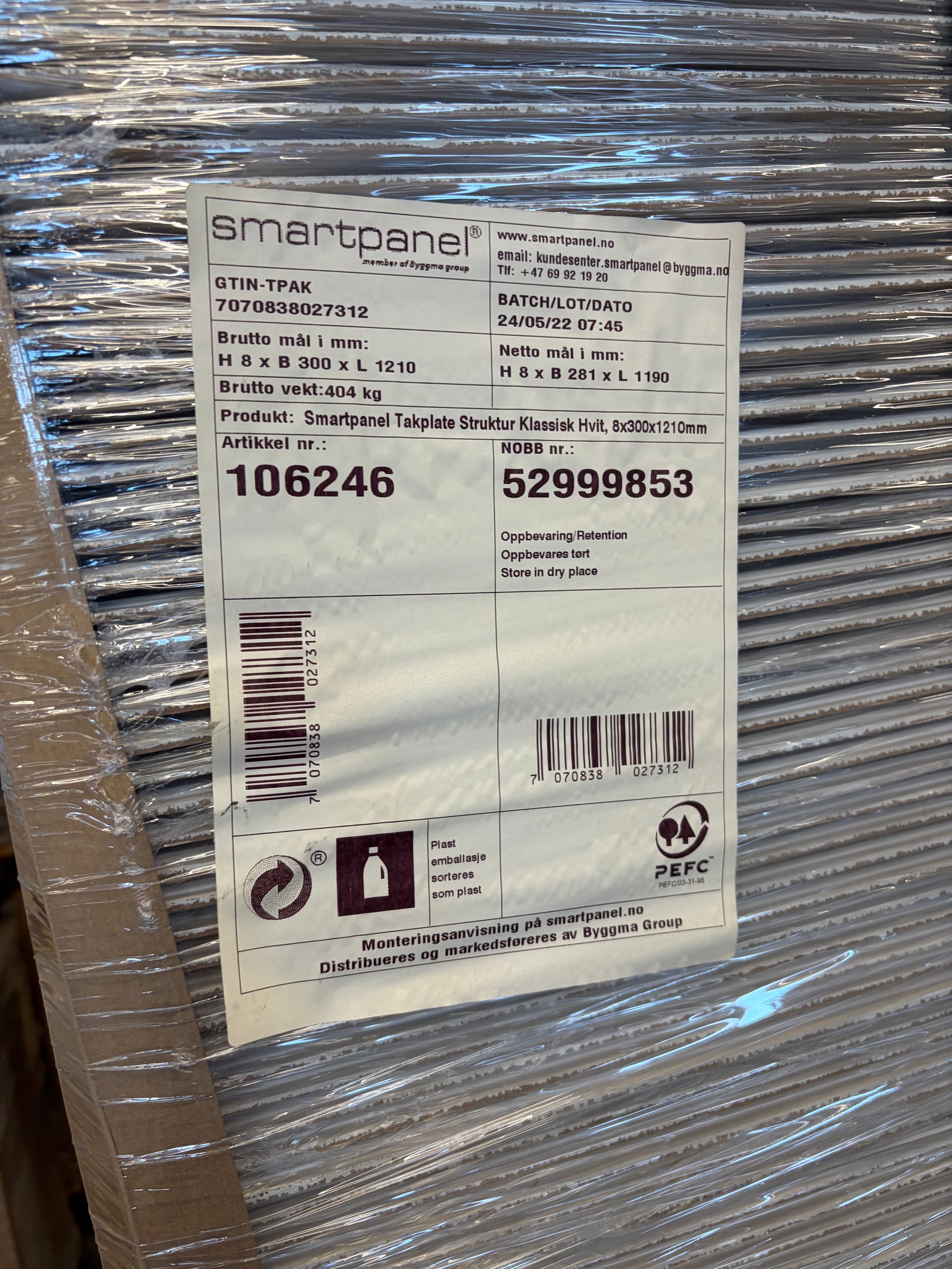 Takskiva Smartplate Vit, 8x1210x300mm