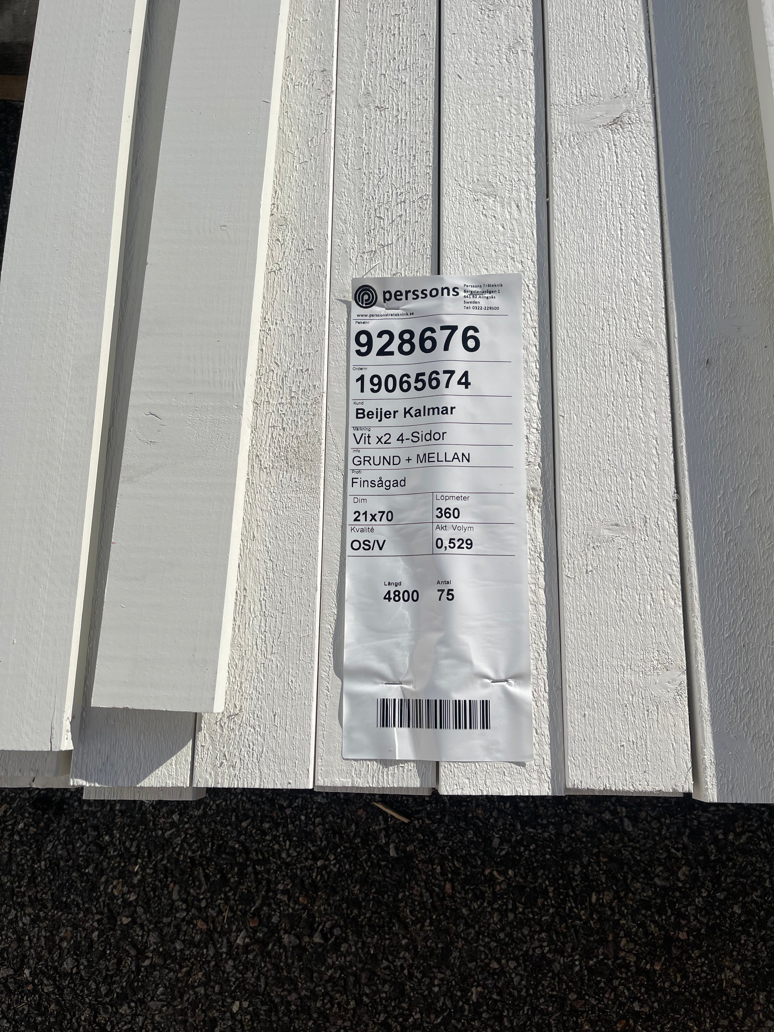 Paket Finsågad Panel Vit 21x70 mm – 4,80 m – 89 st