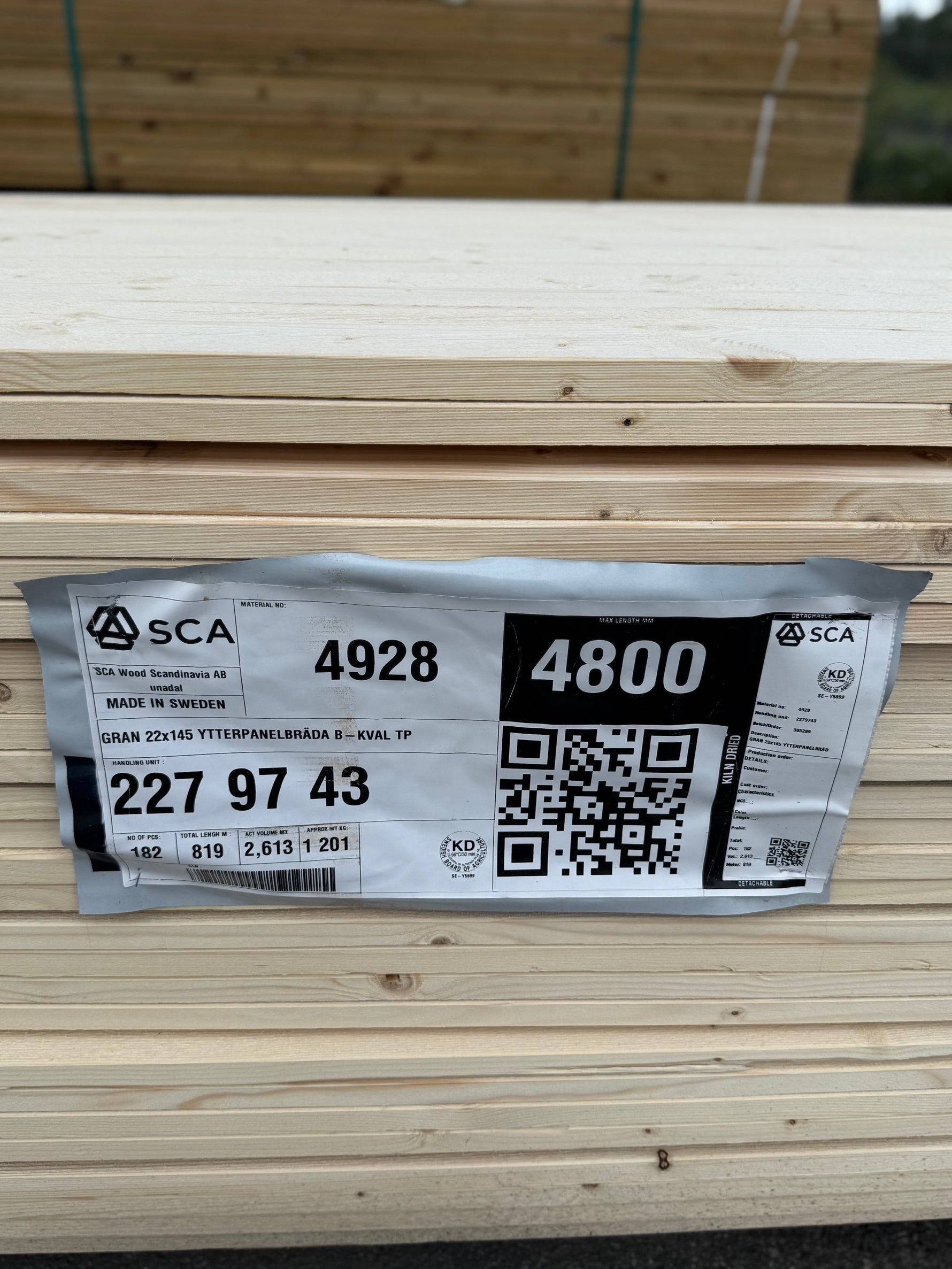 Paket Finsågade Brädor 22x145mm, 182st 3,60–5,40m (Andra sortering)