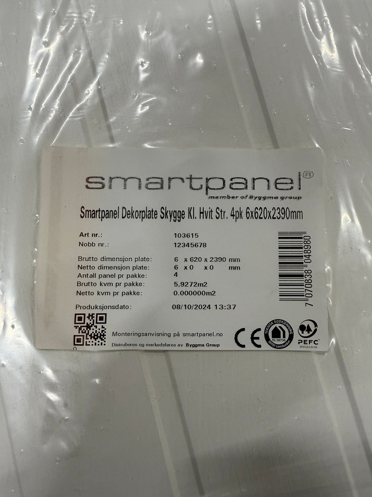 Parti Smartpanel Dekorplate Skygge Vit – 100st skivor, 148,18 m²