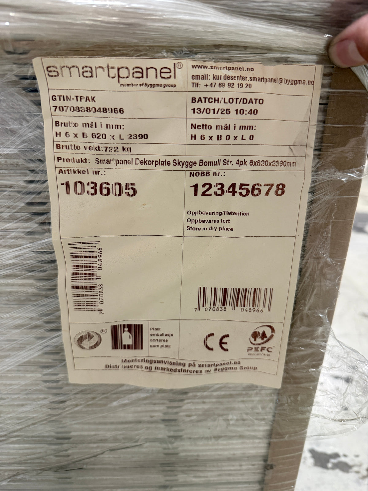 Parti Smartpanel Bomull 6x620x2390mm – 100st skivor, 148,18 m²
