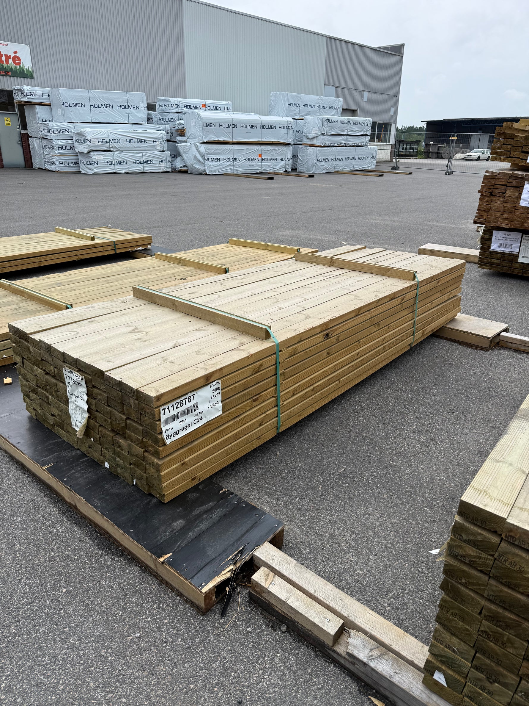 Paket Tryckimpregnerade Reglar 45x95mm 3.0m C24 Furu 99st NTR AB