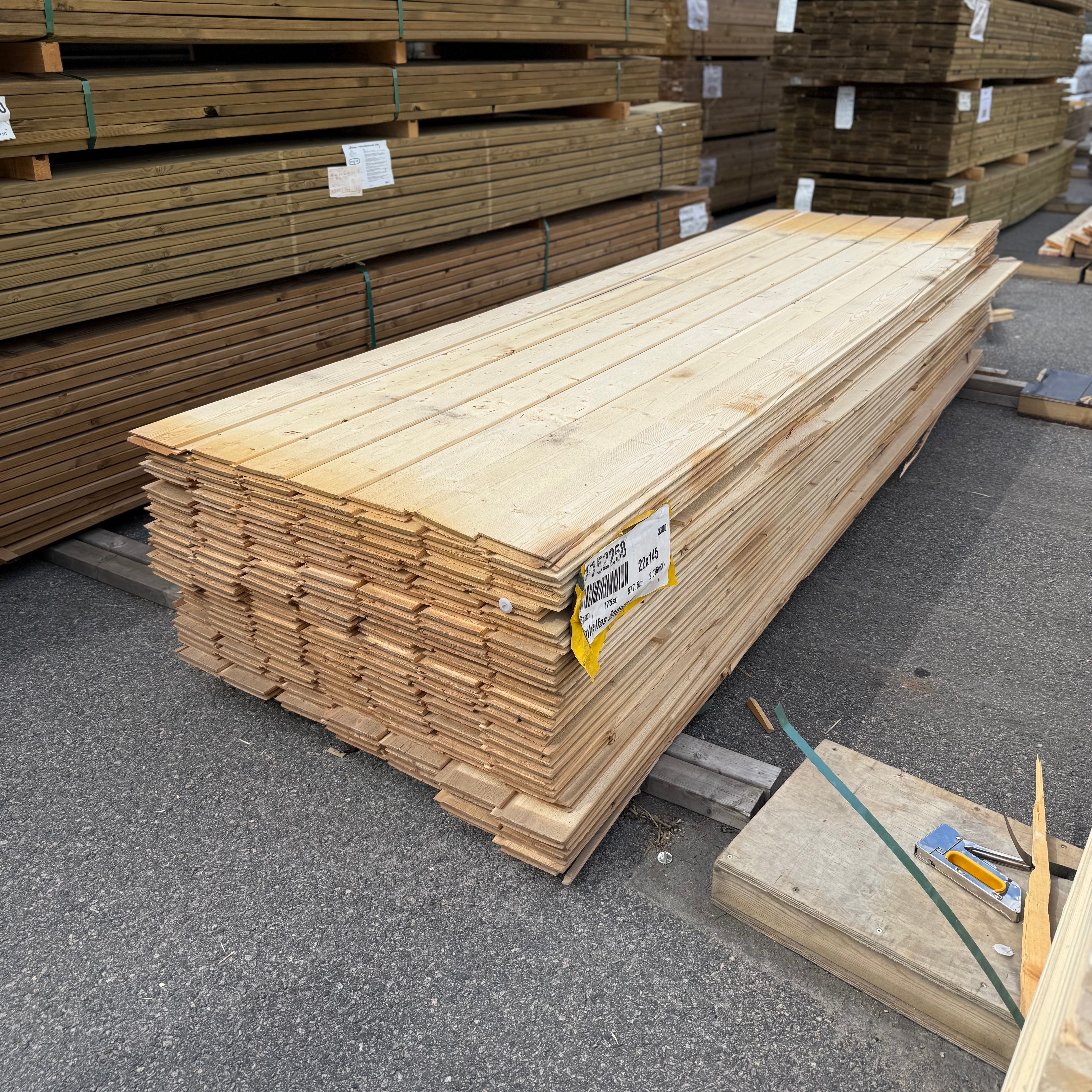 Paket Ytterpanel Enkelfas Ändspont 22x145mm, 175st 3,30m