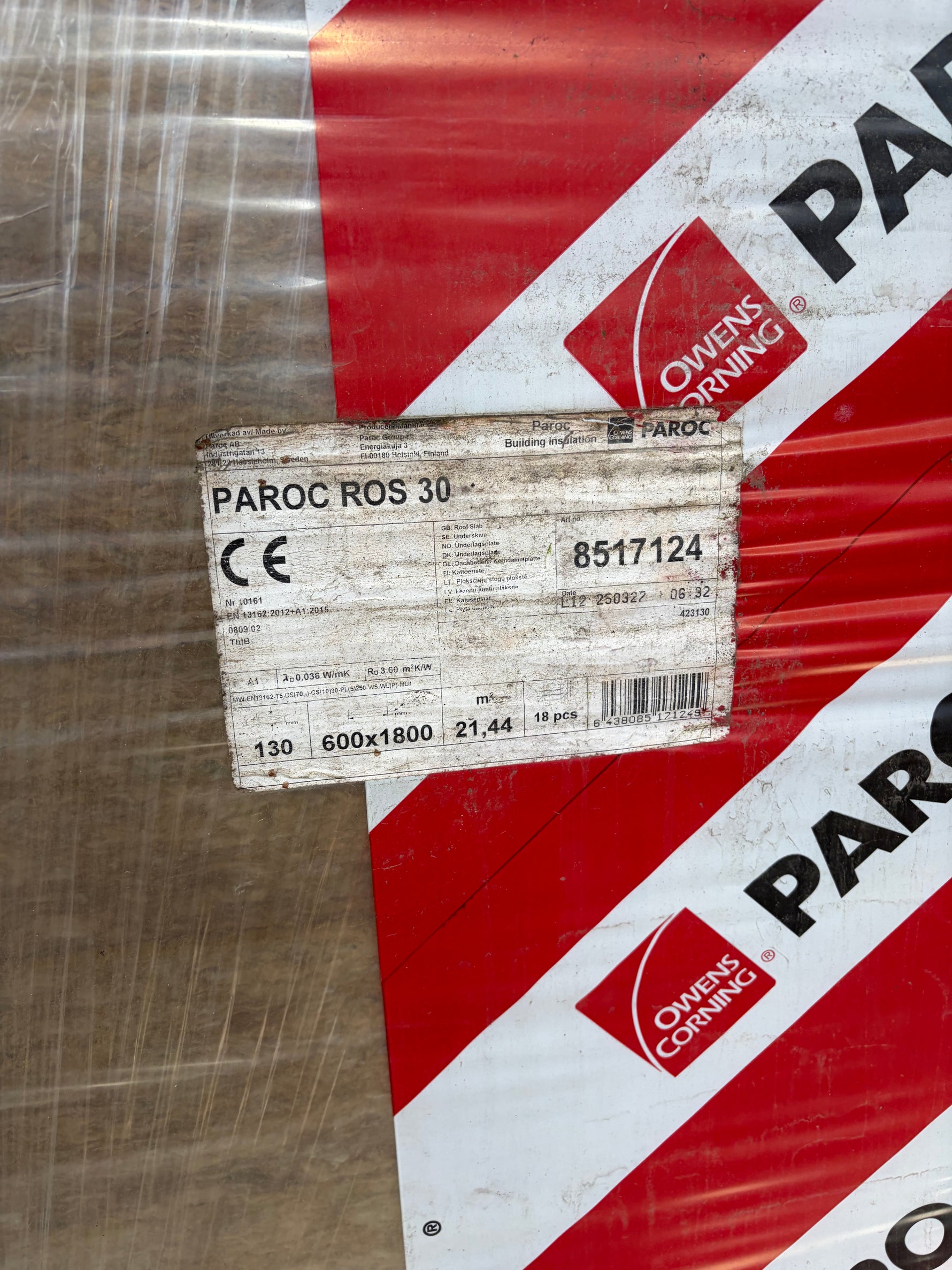 Pall PAROC ROS 30 – 21,44 kvm (18 st skivor)