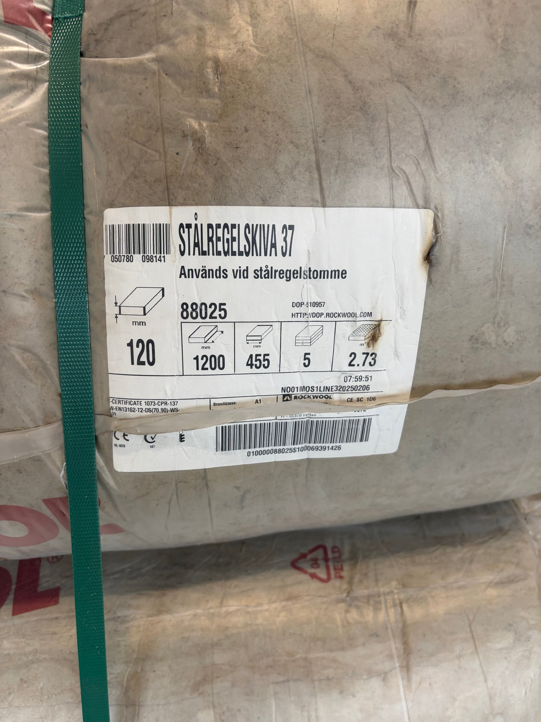 Pall Isolering Stålregelskiva 120x1200x455mm – 18 balar