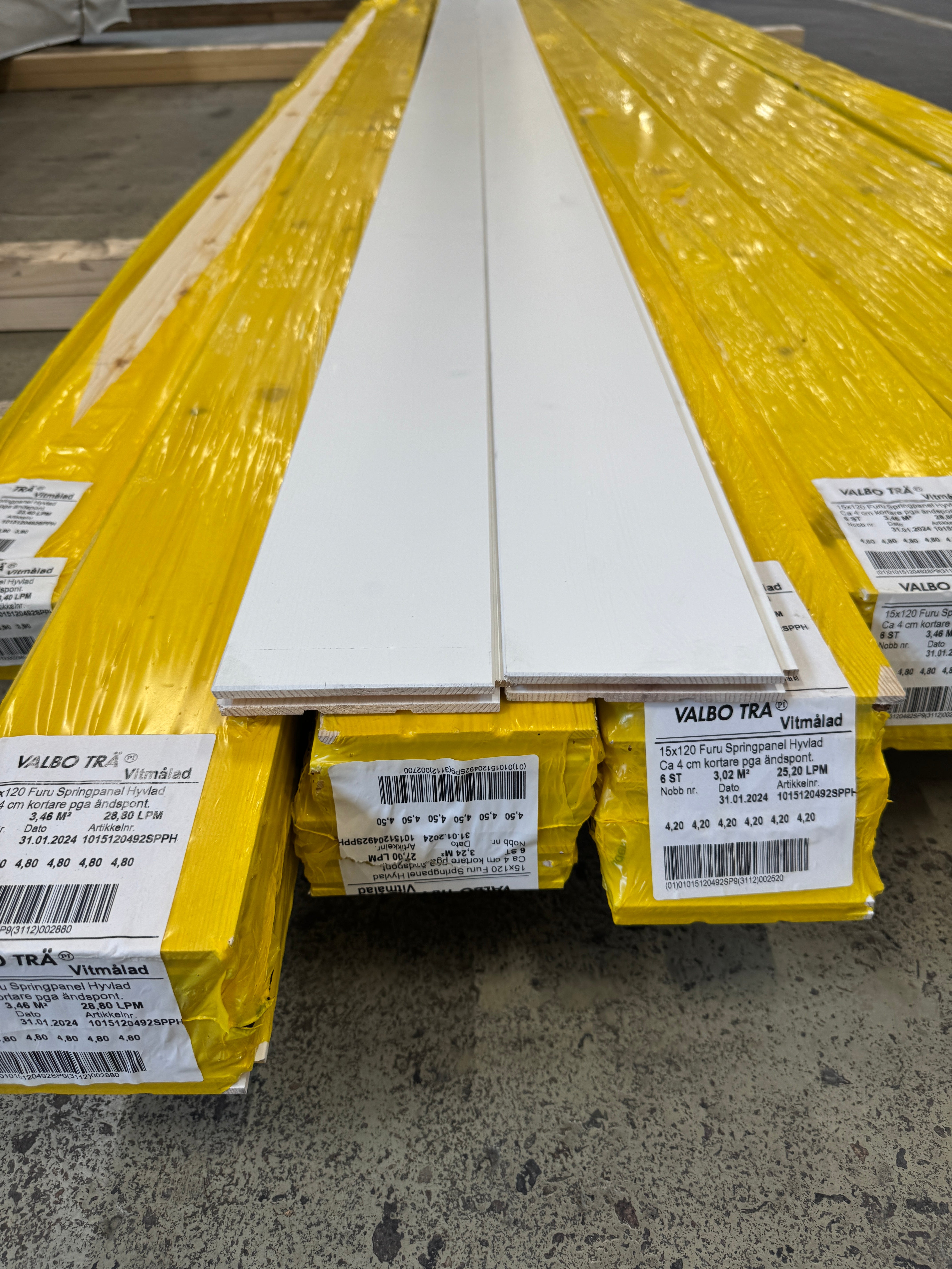 Paket Innerpanel 15x120mm – 8 pkt (3,90–4,76 m, furu, vitmålad)