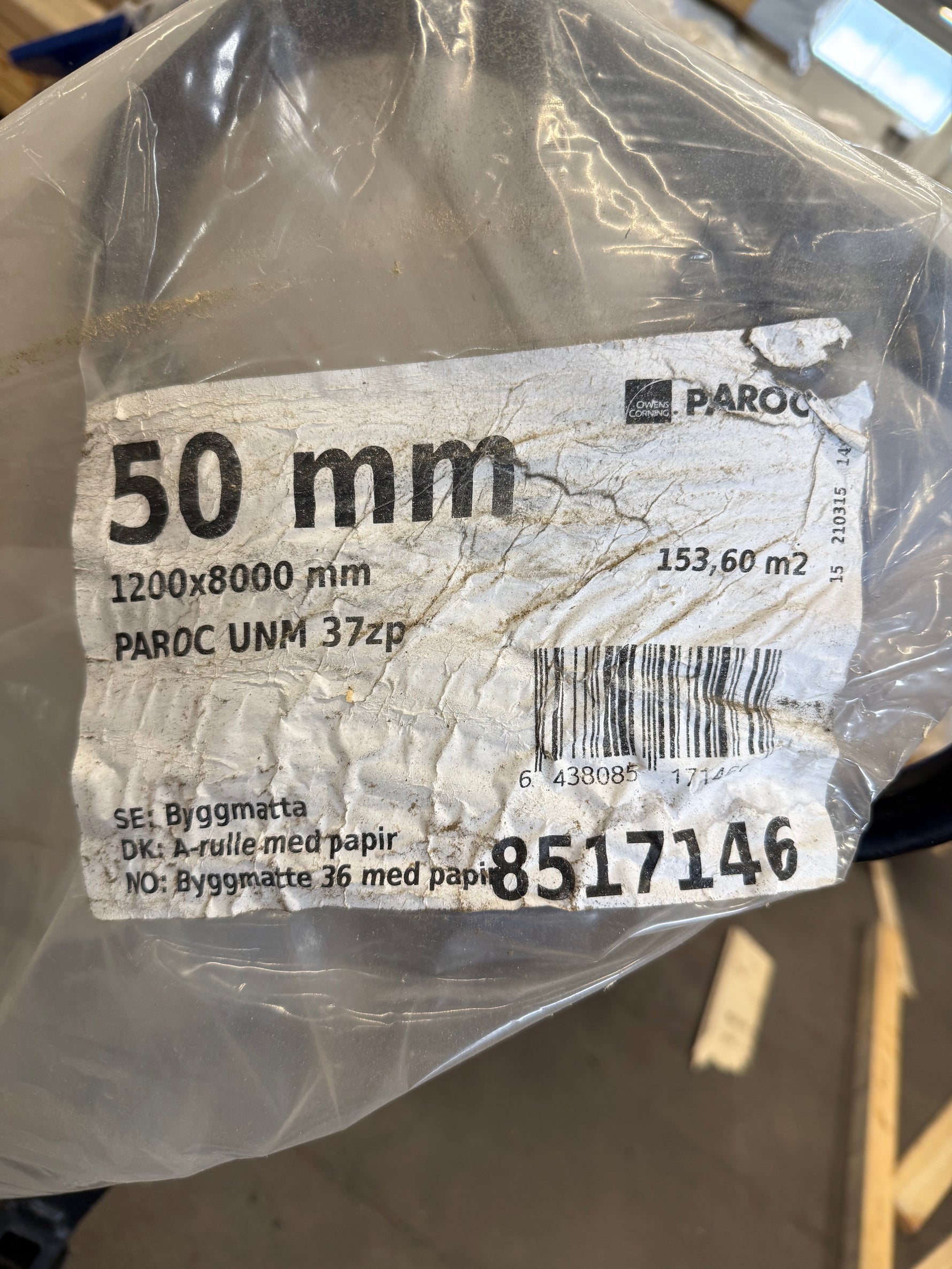 Paroc UNM 37zp Isoleringsrulle 50mm – 9,6 m²/rulle- Säljs per styck