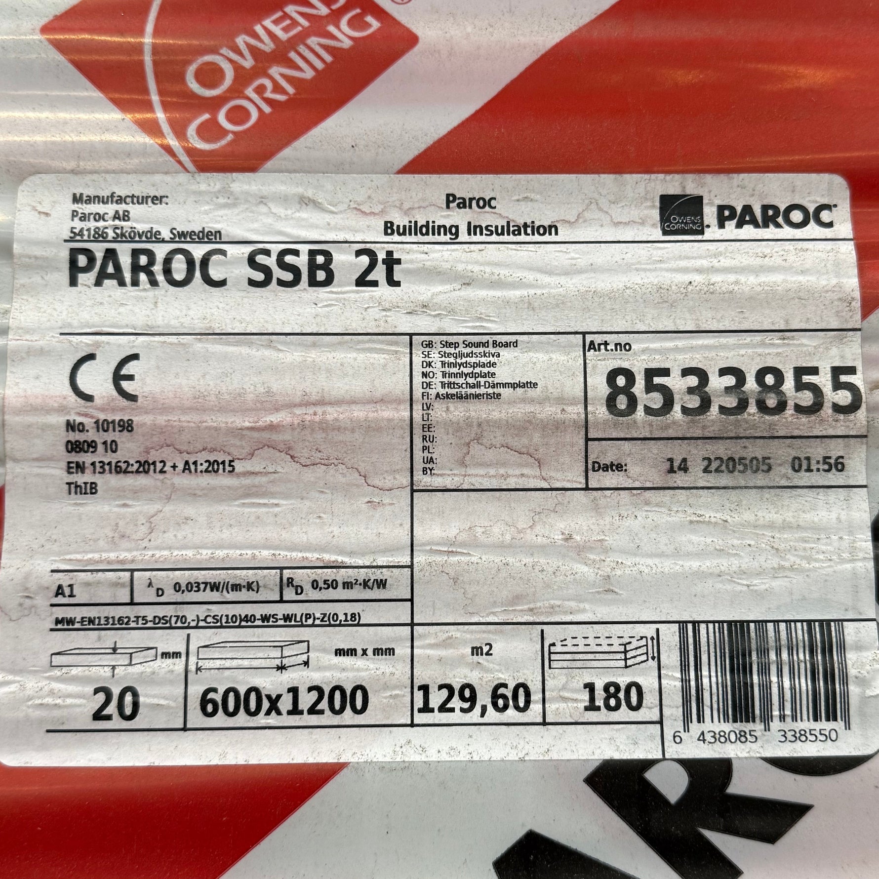Paroc SSB 2t Stegljudsskiva 20mm – 129,6 m²/paket