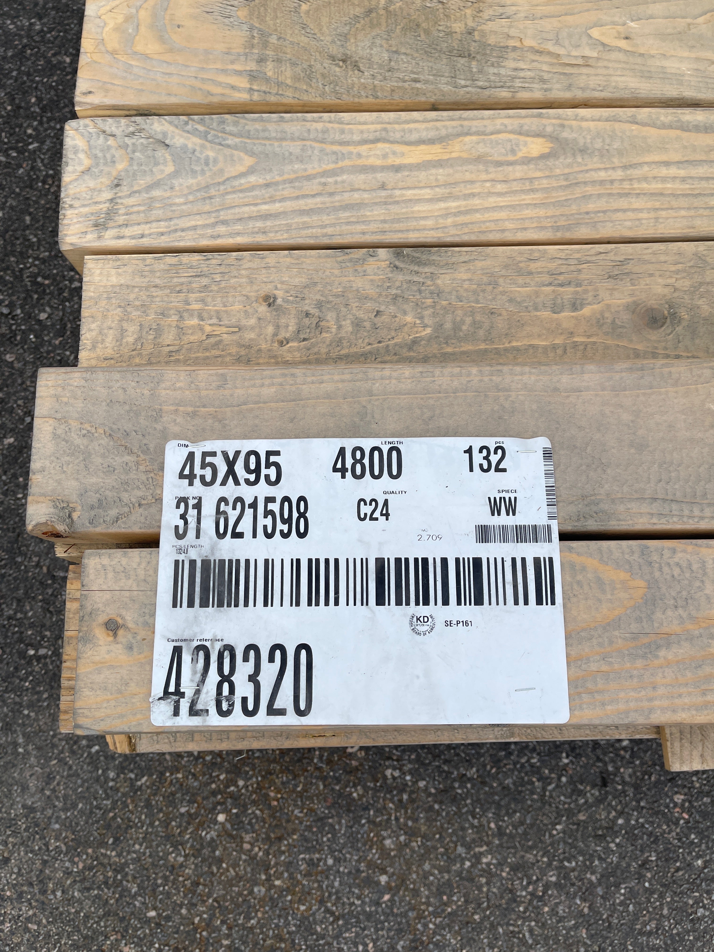 Paket Reglar 45x95 mm – 4,80 m – 81 st – Obehandlad