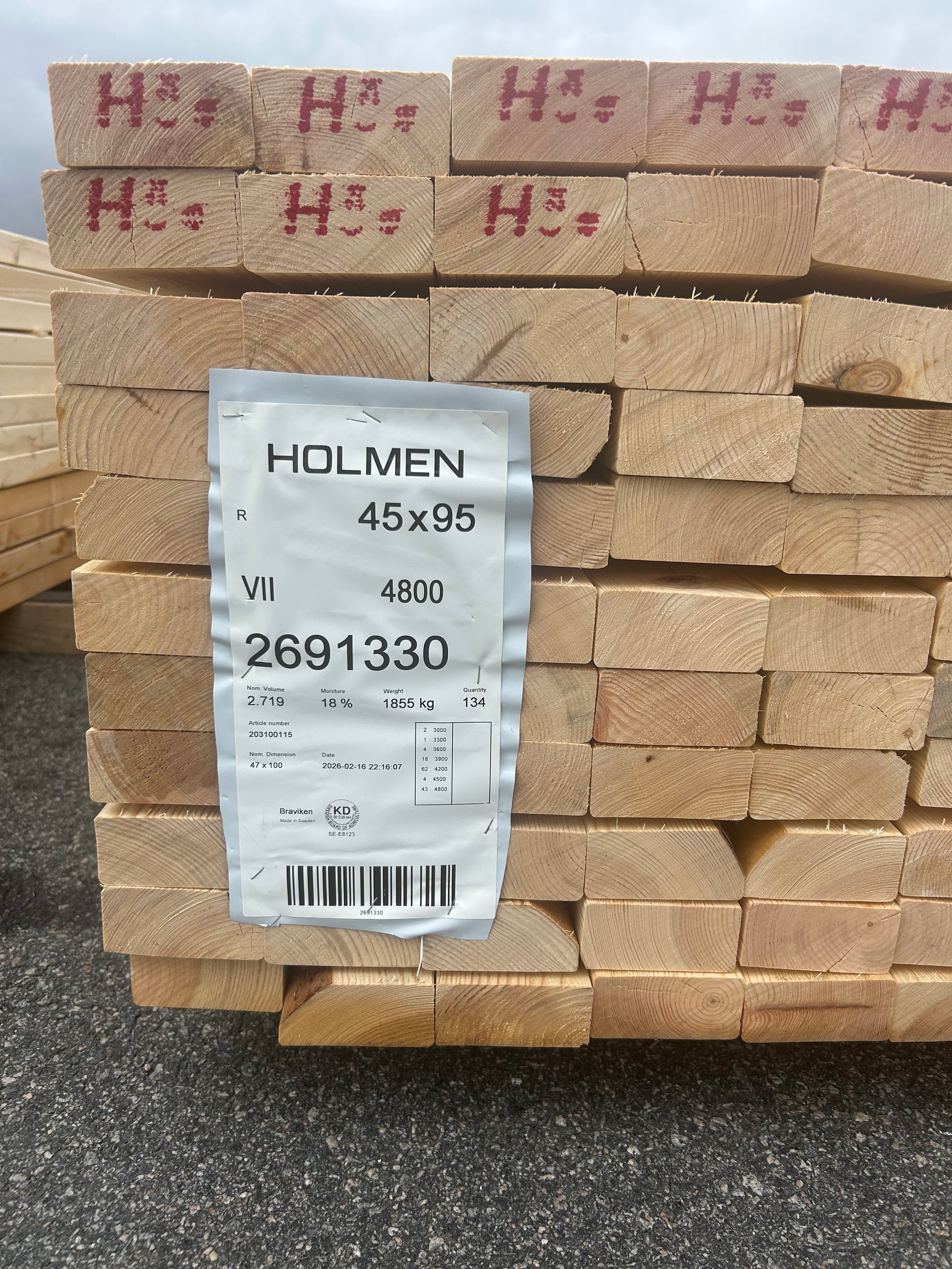 Paket Reglar 45x95mm 3,00-4,80m 134st