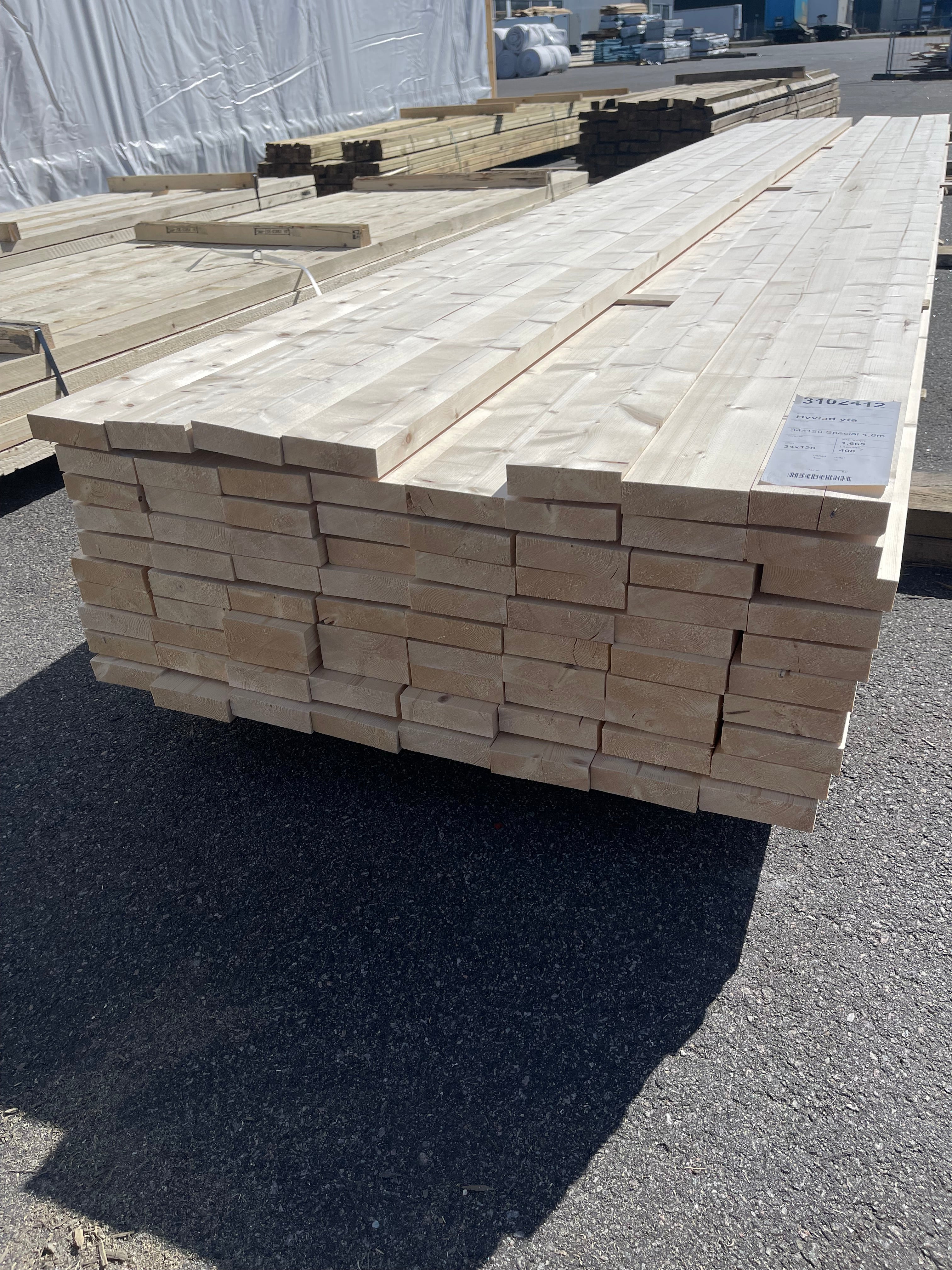 Paket Hyvlade Brädor 34x120 mm – 4,80 m – 79 st