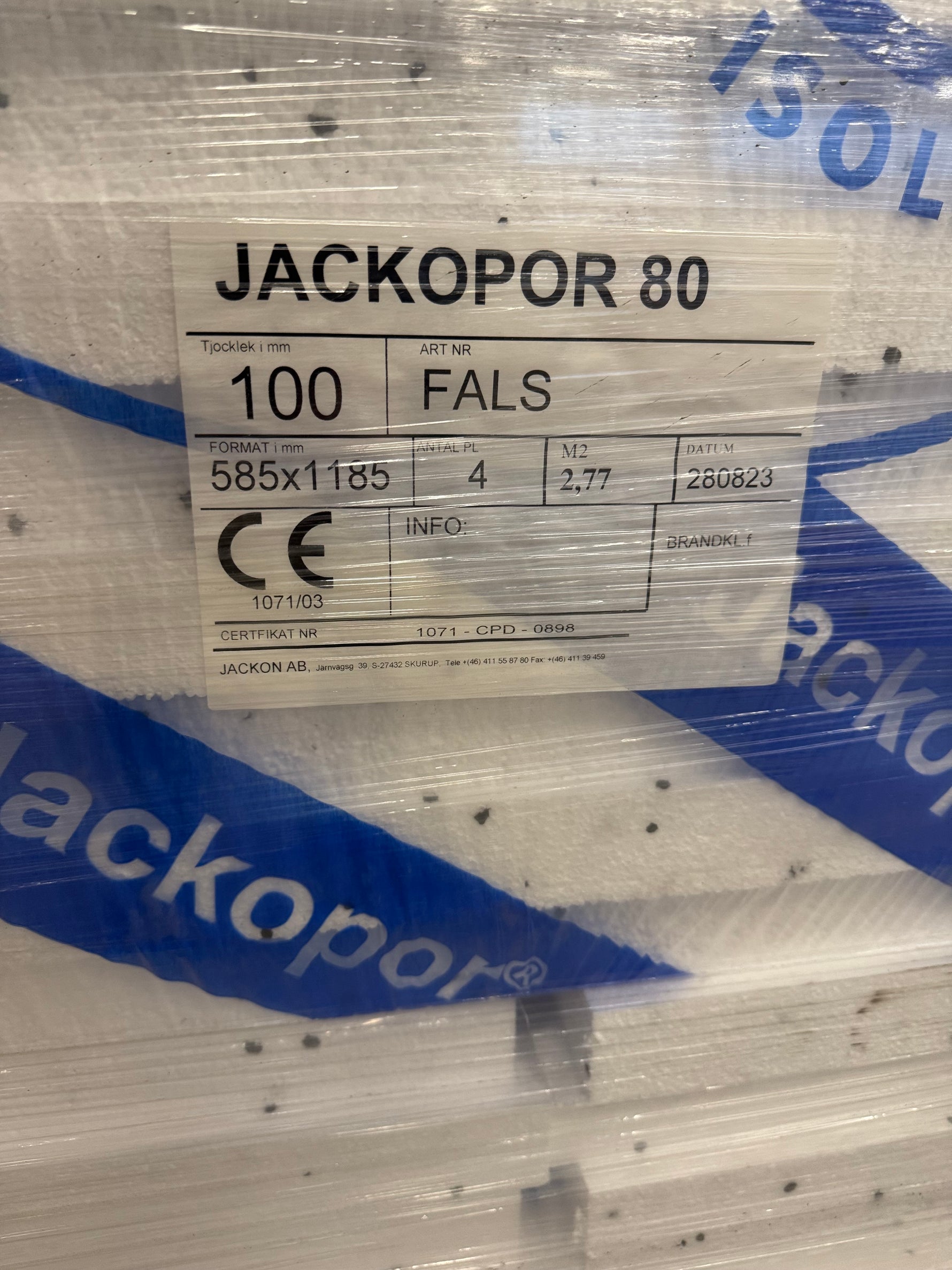 2 Pall Cellplast JACKOPOR 80 100mm Fals 585x1185mm