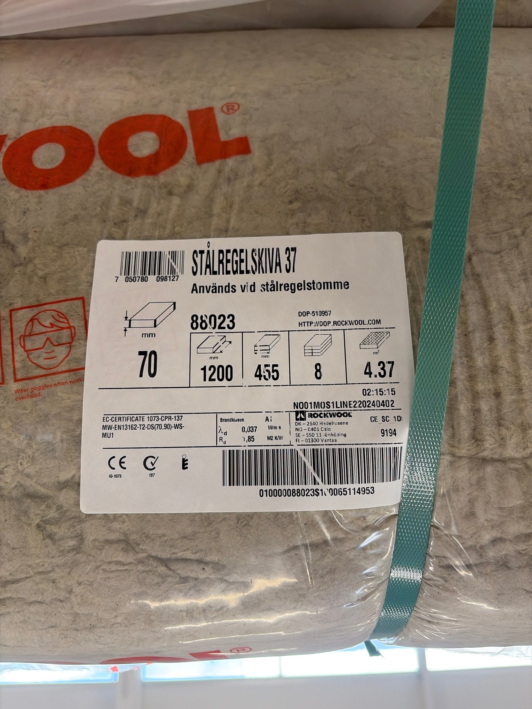 Pall ROCKWOOL Isolering 70/95mm – 8 balar