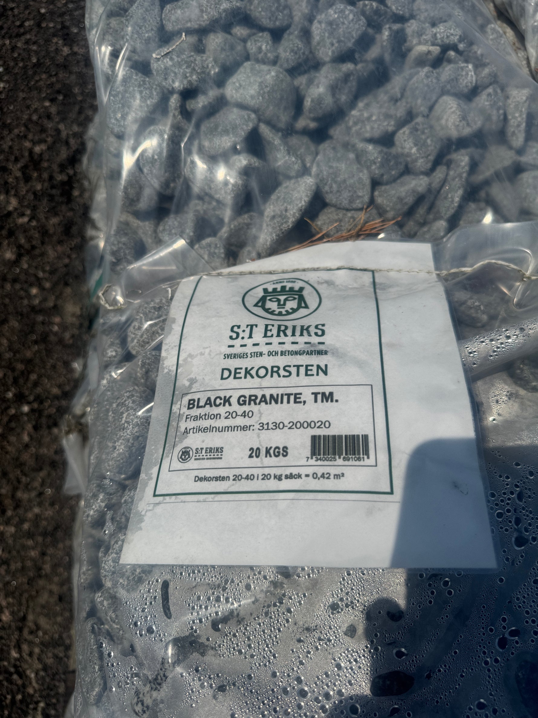 2 Pall Dekorsten Svart Granit 20–40mm 85 Säckar