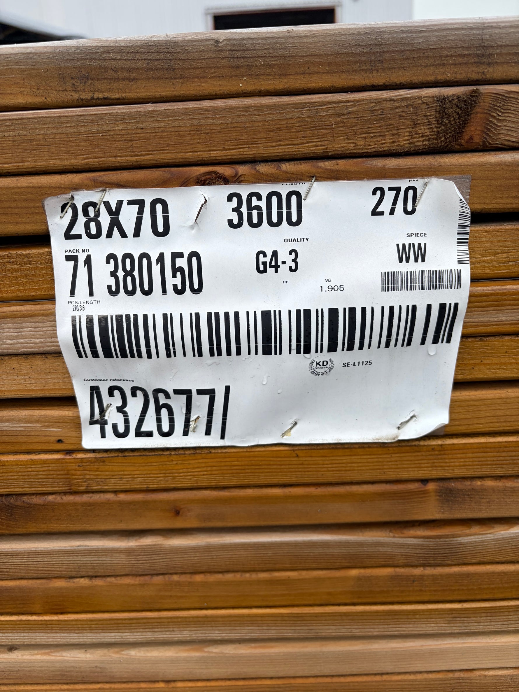 Paket Tryckimpregnerad Staketribba 28x70mm G4-3, 270st 3,60m