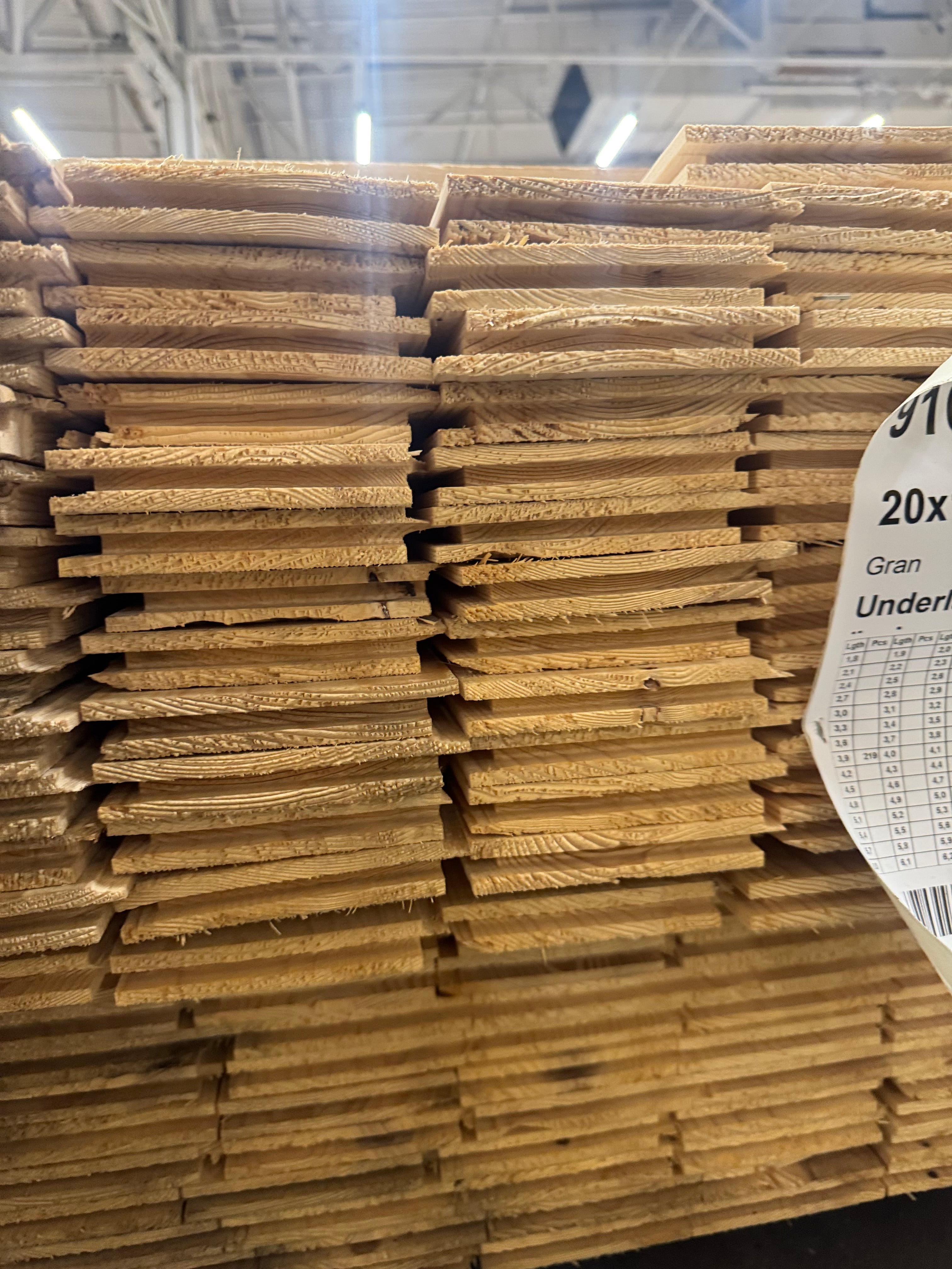 Paket Råspont 20x120mm – 220 st  3,90 m Felhyvlad