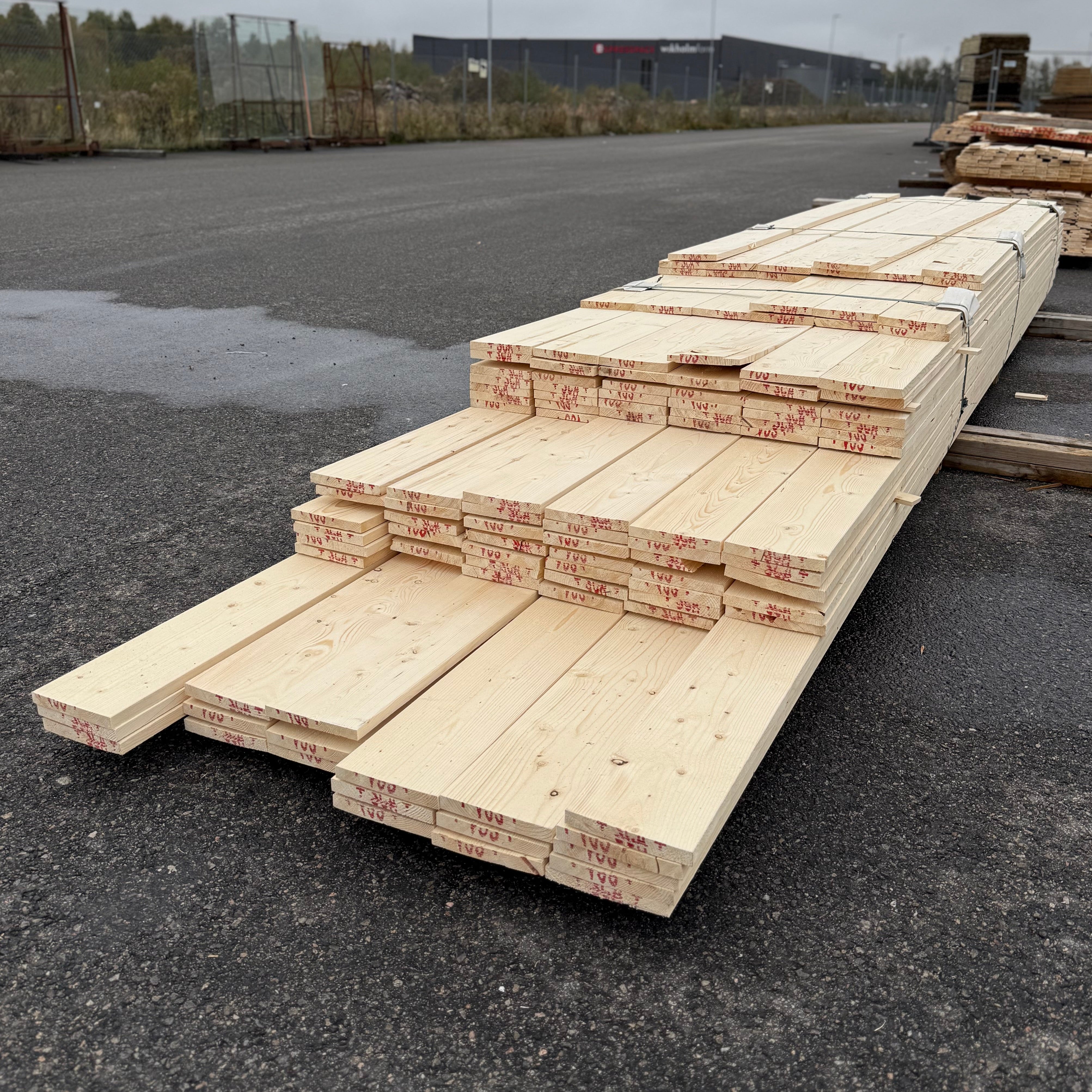 Parti finsågade klädselbrädor 22x170mm, 3.0-5.40m (B-Sortering)