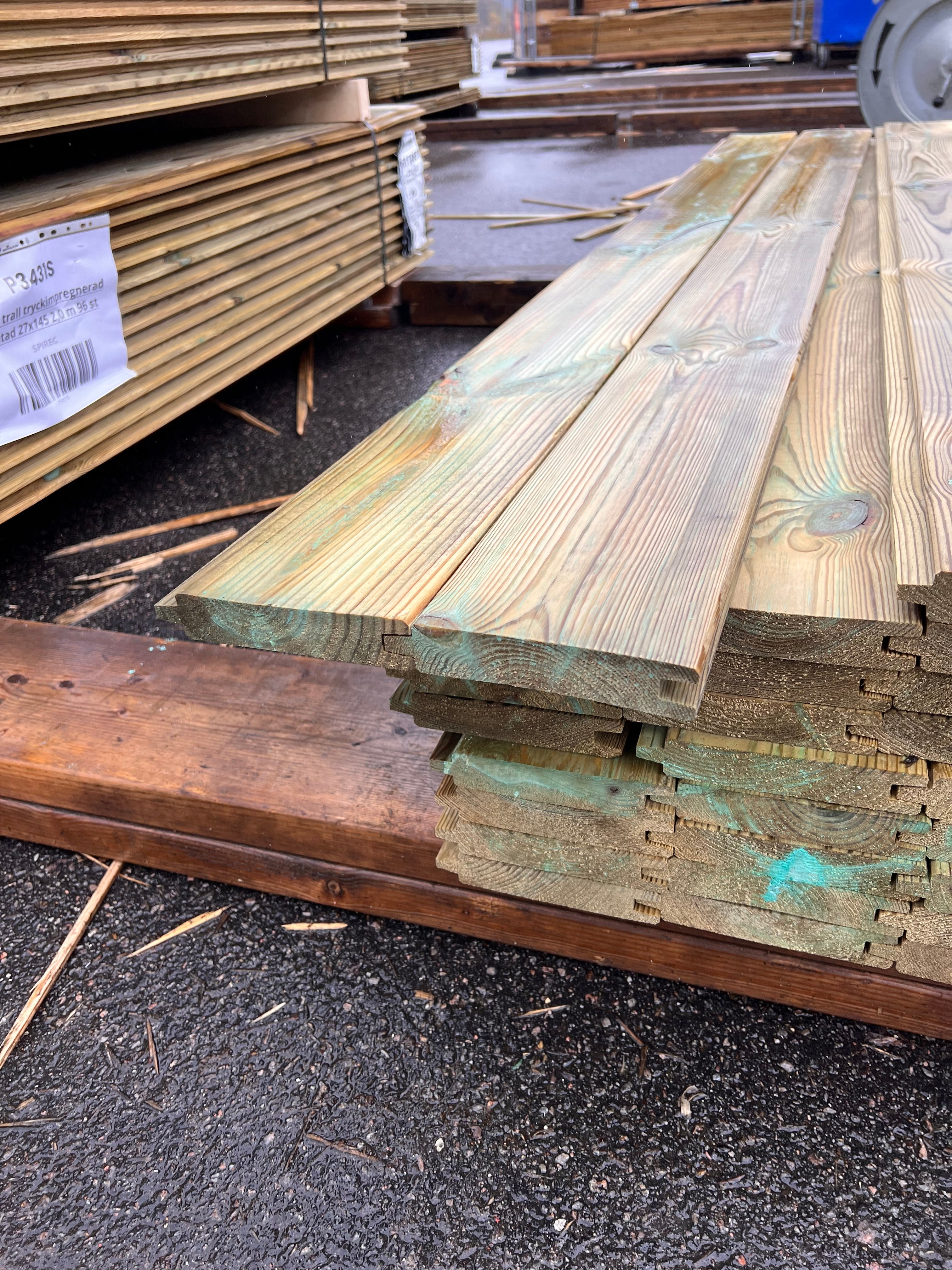 Paket Spontad Panel Hyvlad 27x145mm – 72 st 2.0m Tryckimpregnerad B-sort