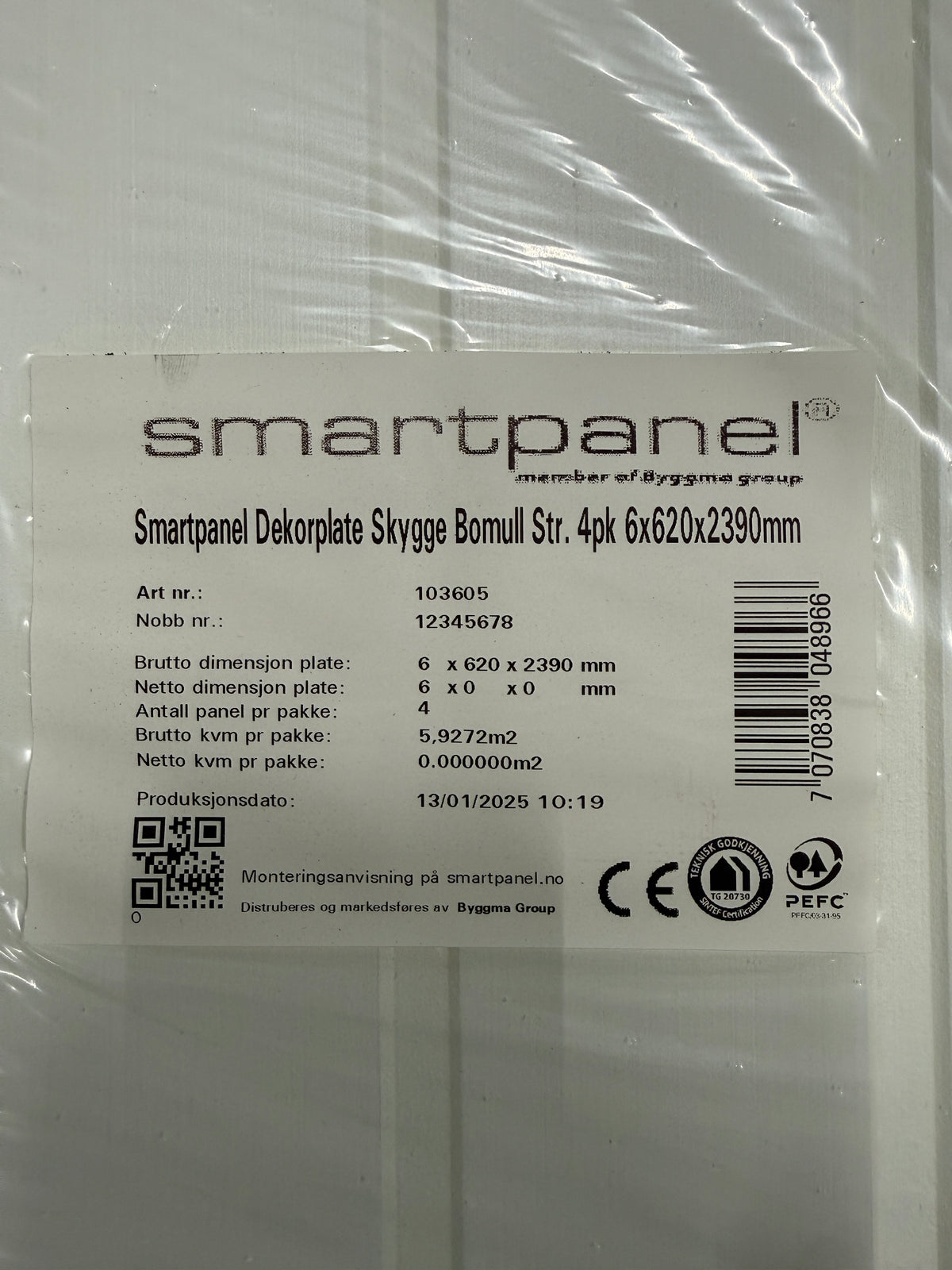 Parti Smartpanel Bomull 6x620x2390mm – 100st skivor, 148,18 m²