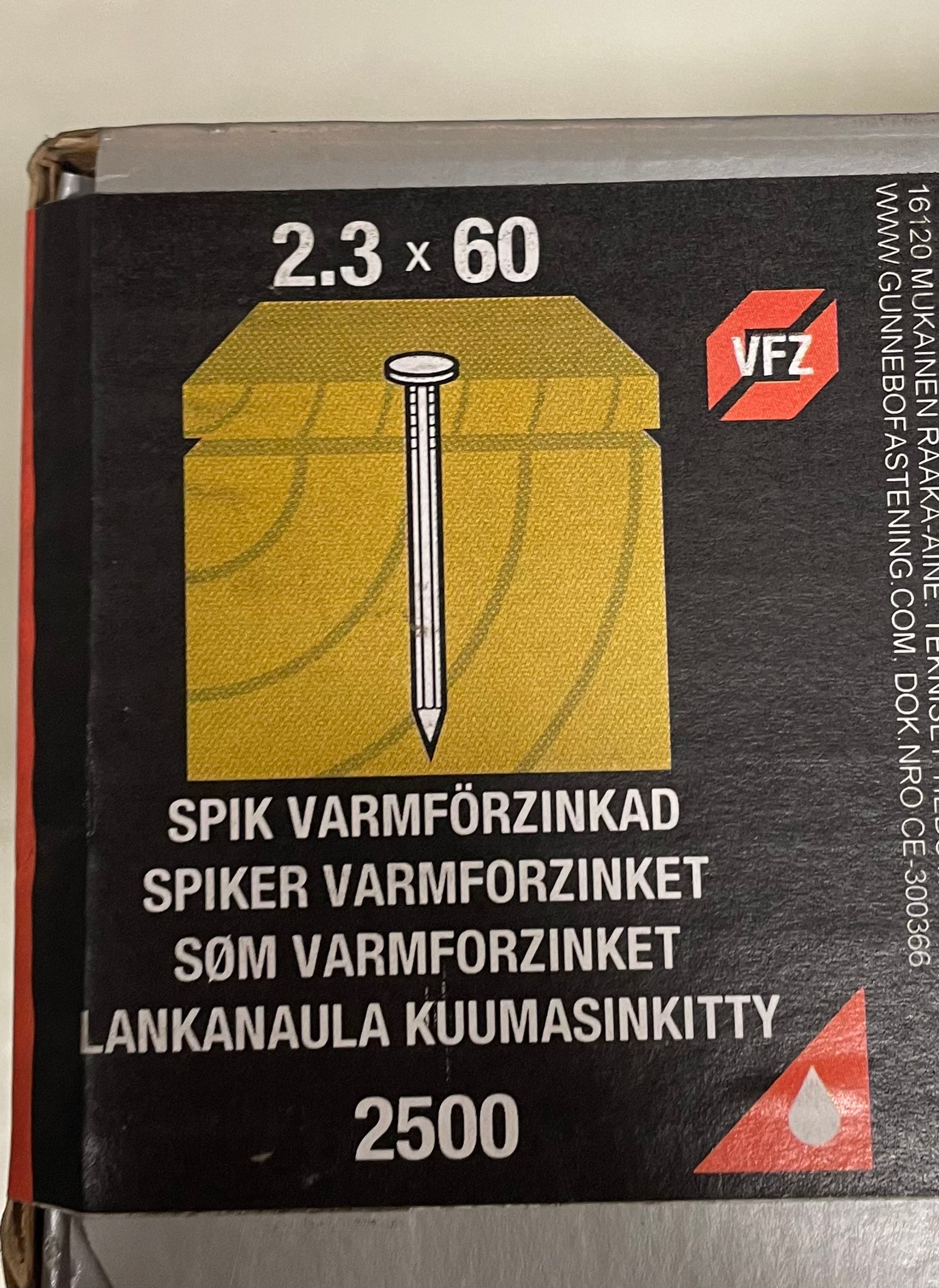 Trådspik varmförzinkad 2,3x60mm 2300st