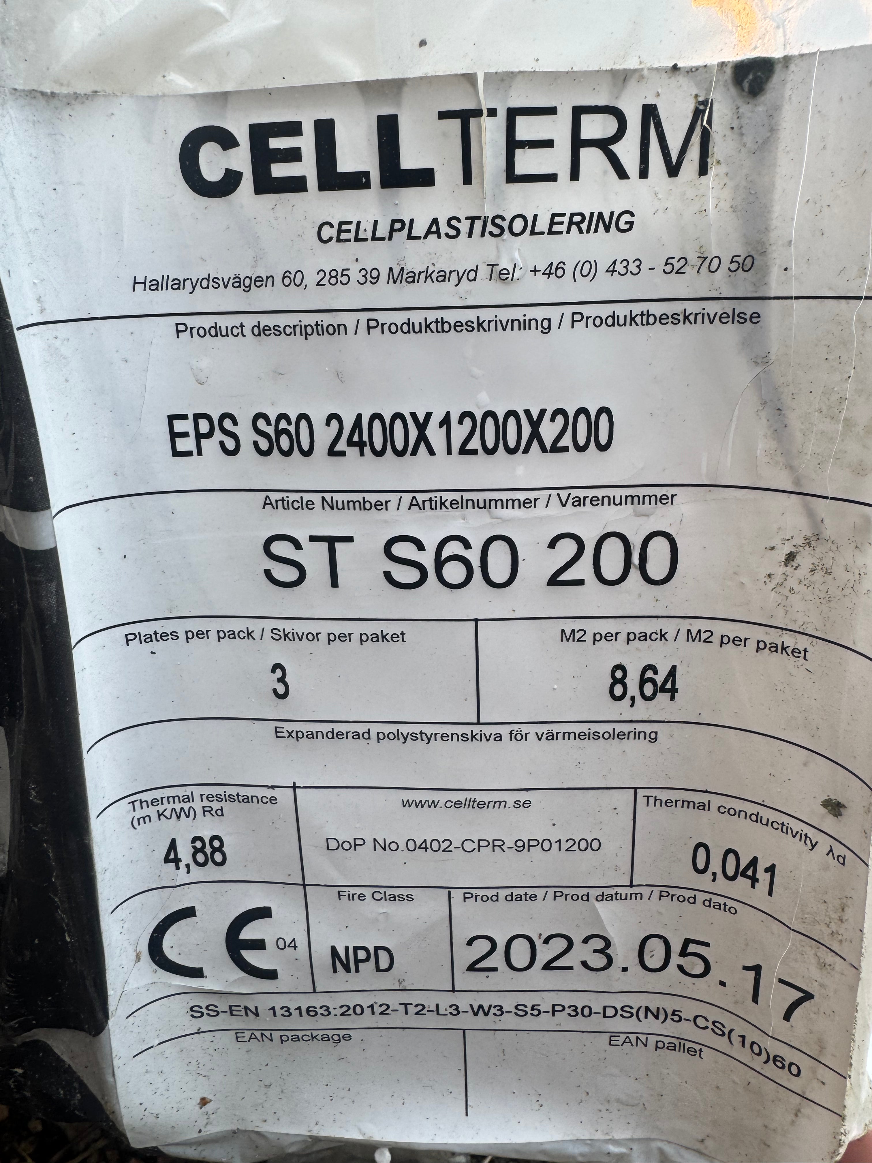 Pall Cellplast EPS S60 – 2400×1200×200 mm (8 st)