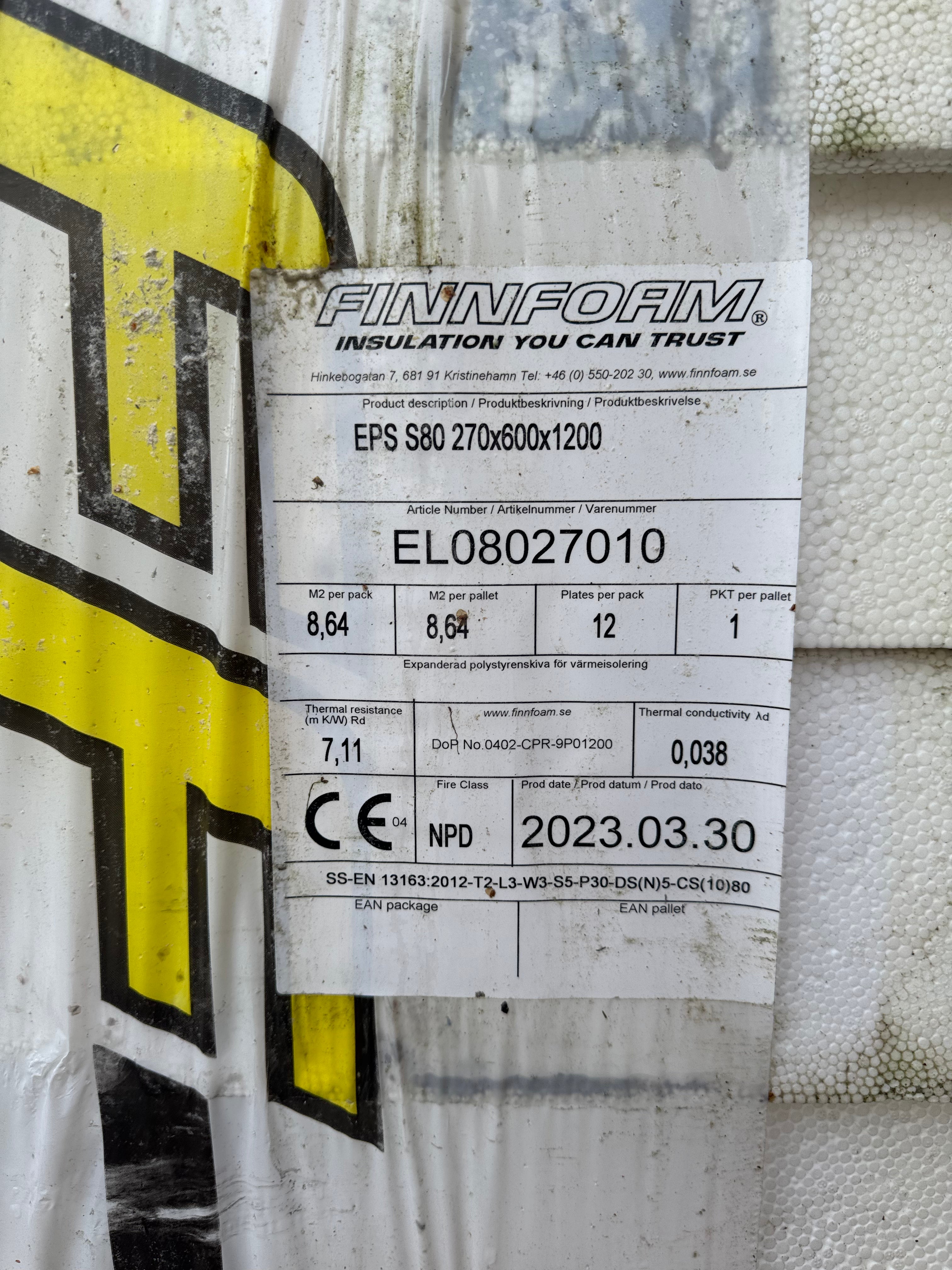 Cellplast EPS S80 – 270×600×1200 mm (12 st per paket)